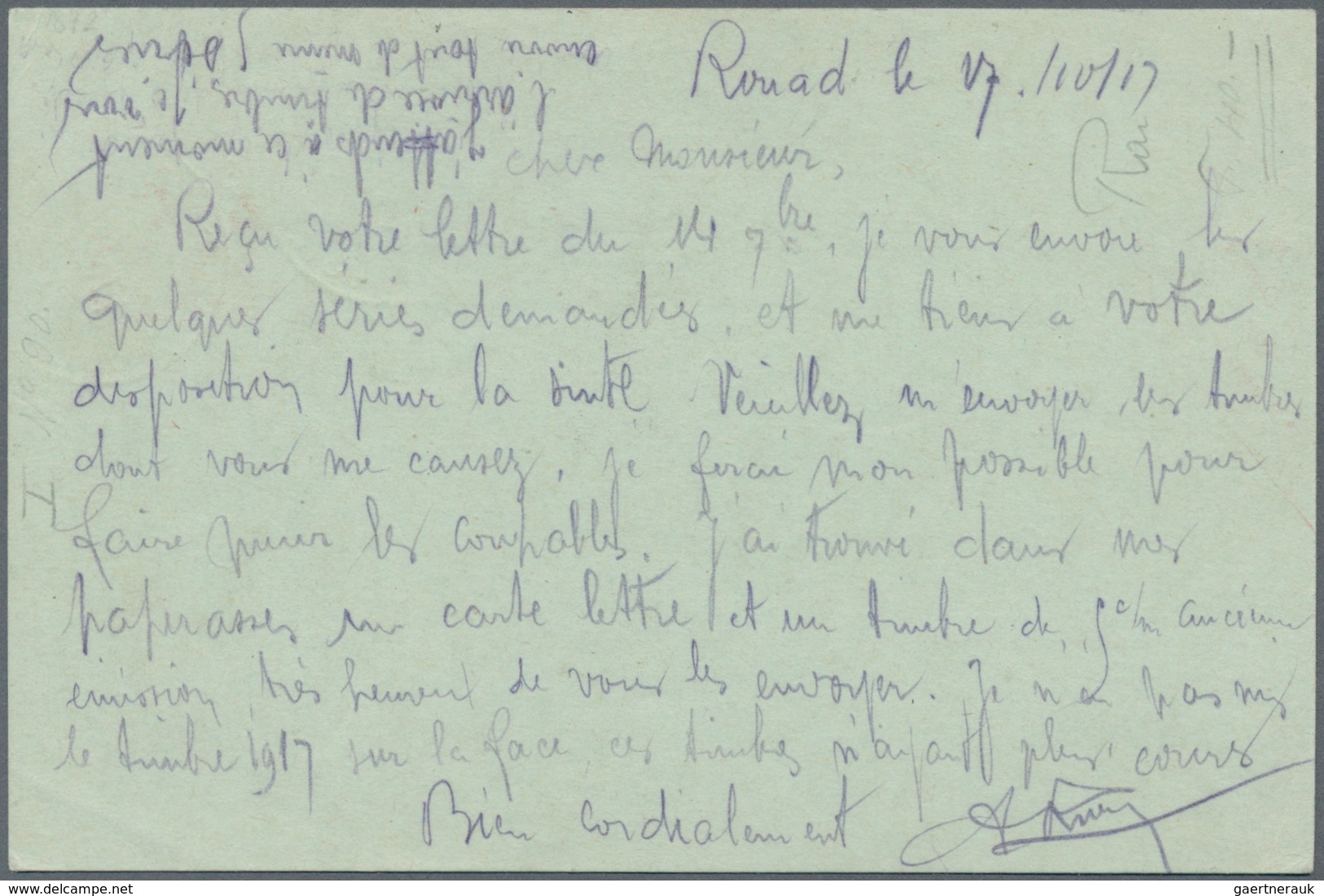 Französische Besetzung I. WK - Insel Ruad: 1917, Stationery Card 10c. Red With Surcharge Reading Upw - Andere & Zonder Classificatie