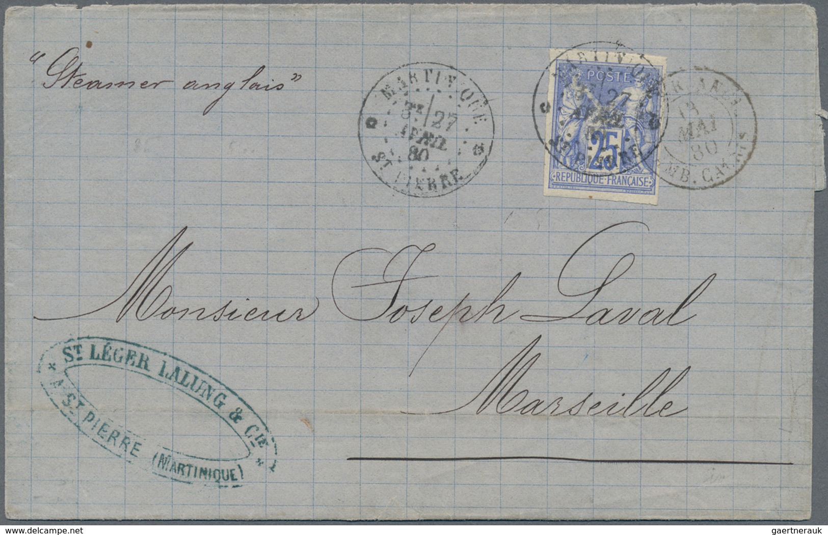 Französische Kolonien - Allgemeine Ausgabe: 1880, 25 C Blue Single Franking On Folded Letter From St - Sonstige & Ohne Zuordnung