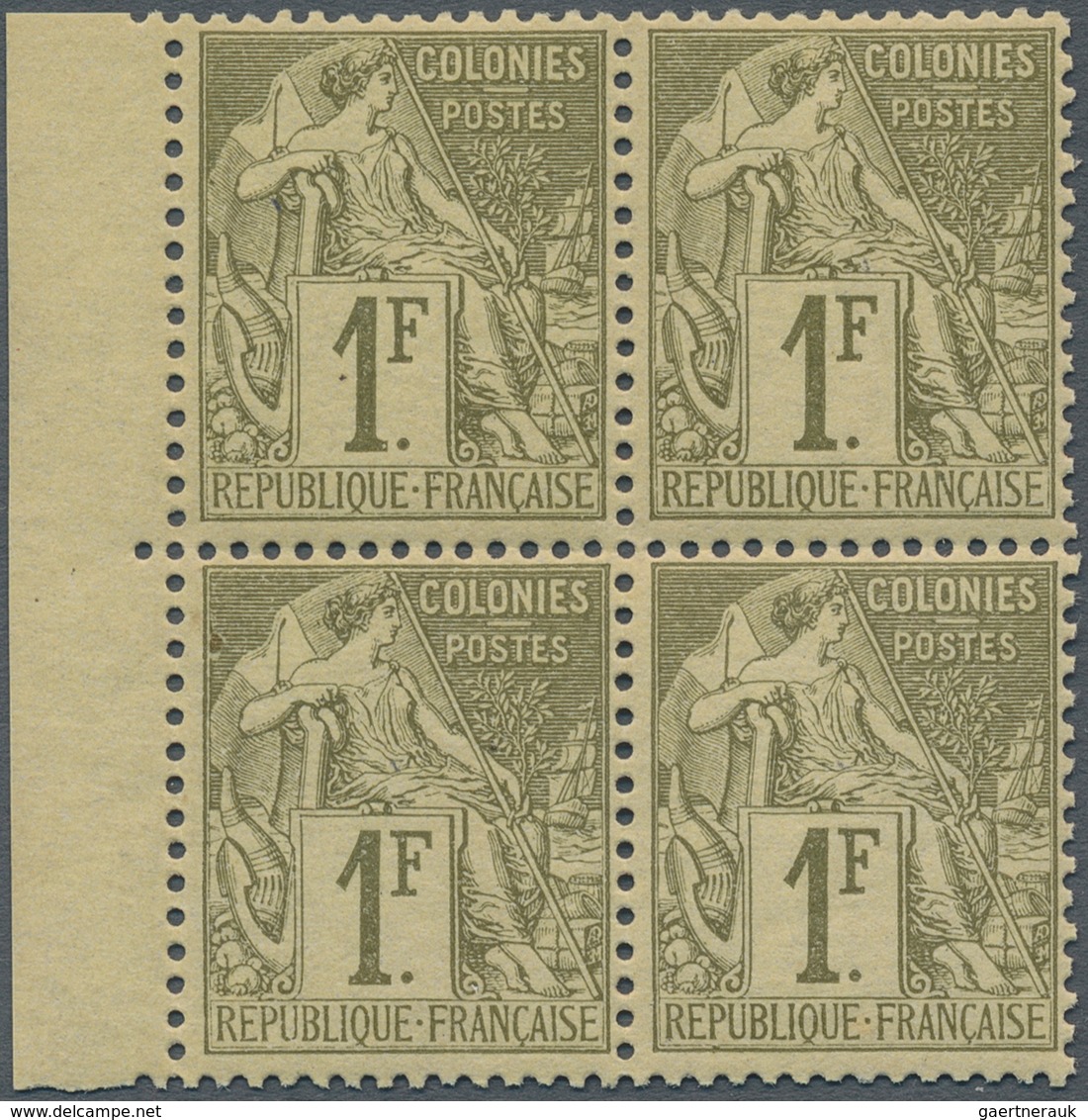 Französische Kolonien - Allgemeine Ausgabe: 1881, Type Dubois 1fr. Olive On Yellow, Left Marginal Bl - Other & Unclassified