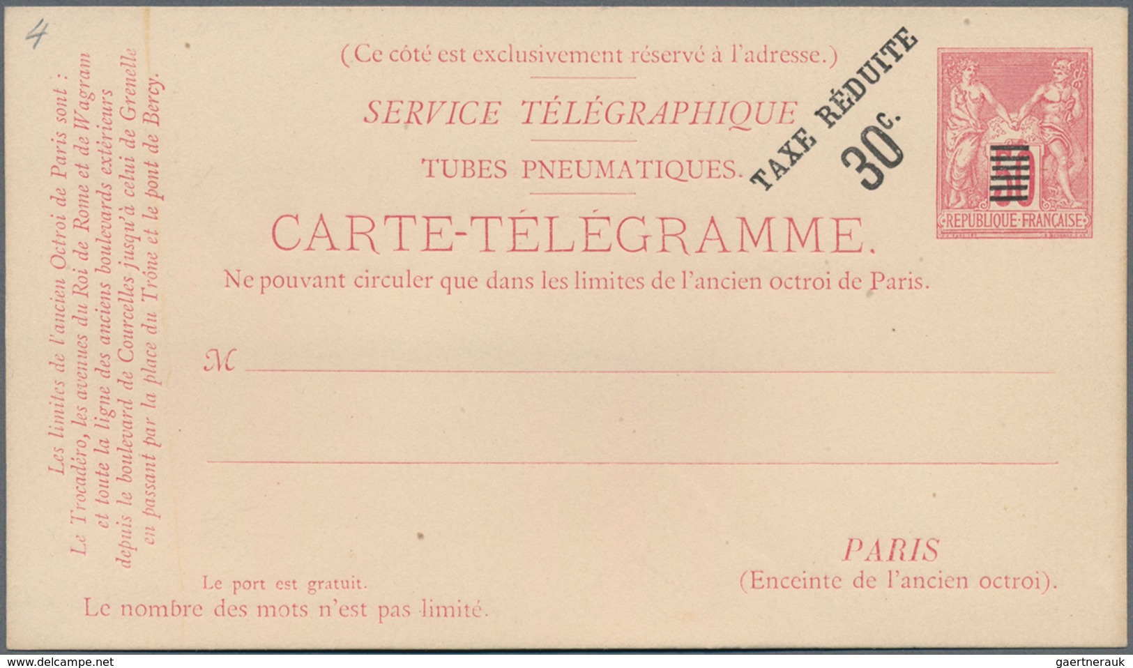Frankreich - Ganzsachen: 1879/1880, 50 C Carmine Pneumatic Postal Stationery Card And 30c On 50c Ove - Sonstige & Ohne Zuordnung