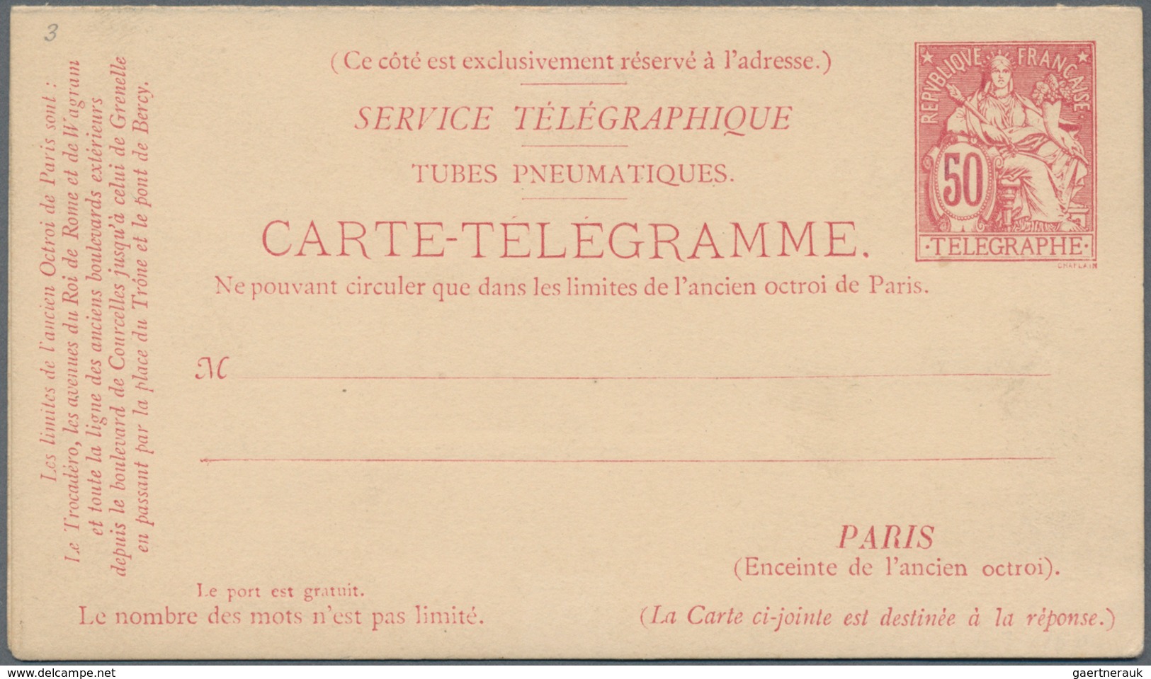 Frankreich - Ganzsachen: 1880, 50 C/50 C Carmine Pneumatic Double Postcard, 30 C On 50 C Overprint P - Andere & Zonder Classificatie