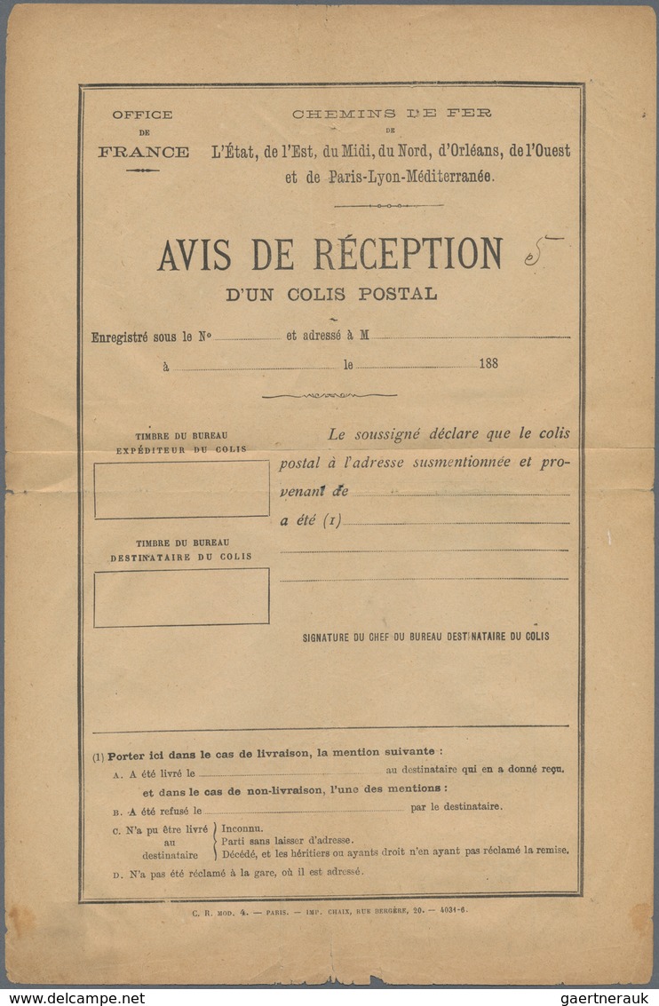 Frankreich - Ganzsachen: 1886, 5 C Sage Dark-green Parcel Post Receipt Unused, Usual Shortcomings (f - Andere & Zonder Classificatie