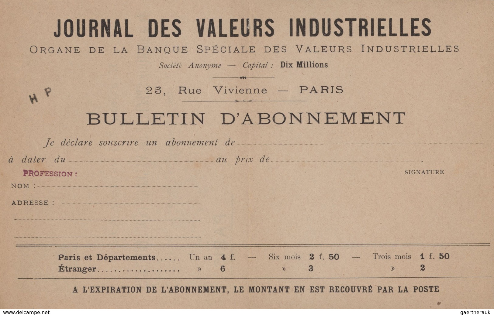 Frankreich - Ganzsachen: 1890s (approx). Folded Letter 15c Sage "Banque Spéciale Des Valeurs Industr - Sonstige & Ohne Zuordnung