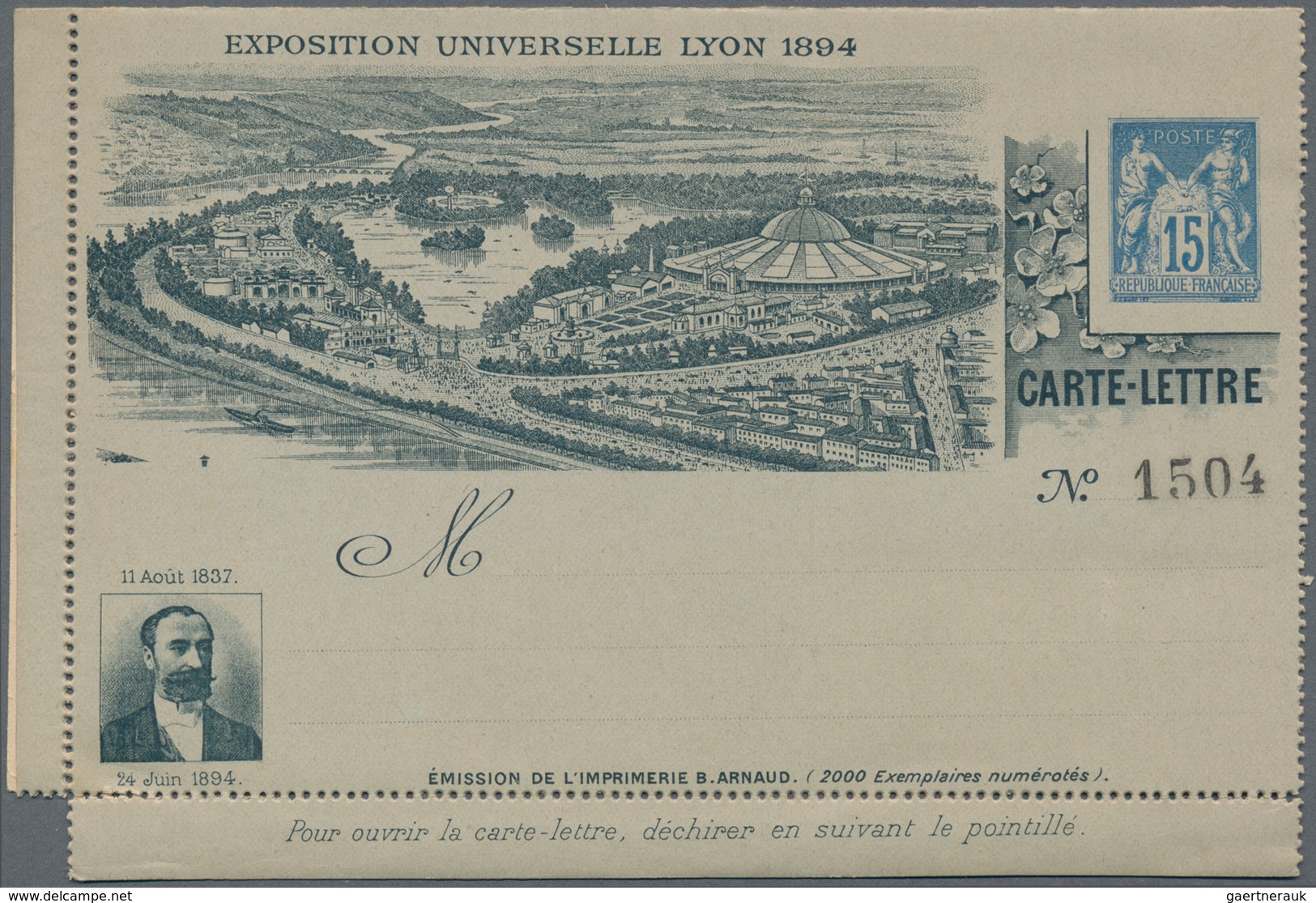 Frankreich - Ganzsachen: 1894. Letter Card 15c Sage "Exposition Universelle Lyon 1894" With Magnific - Other & Unclassified