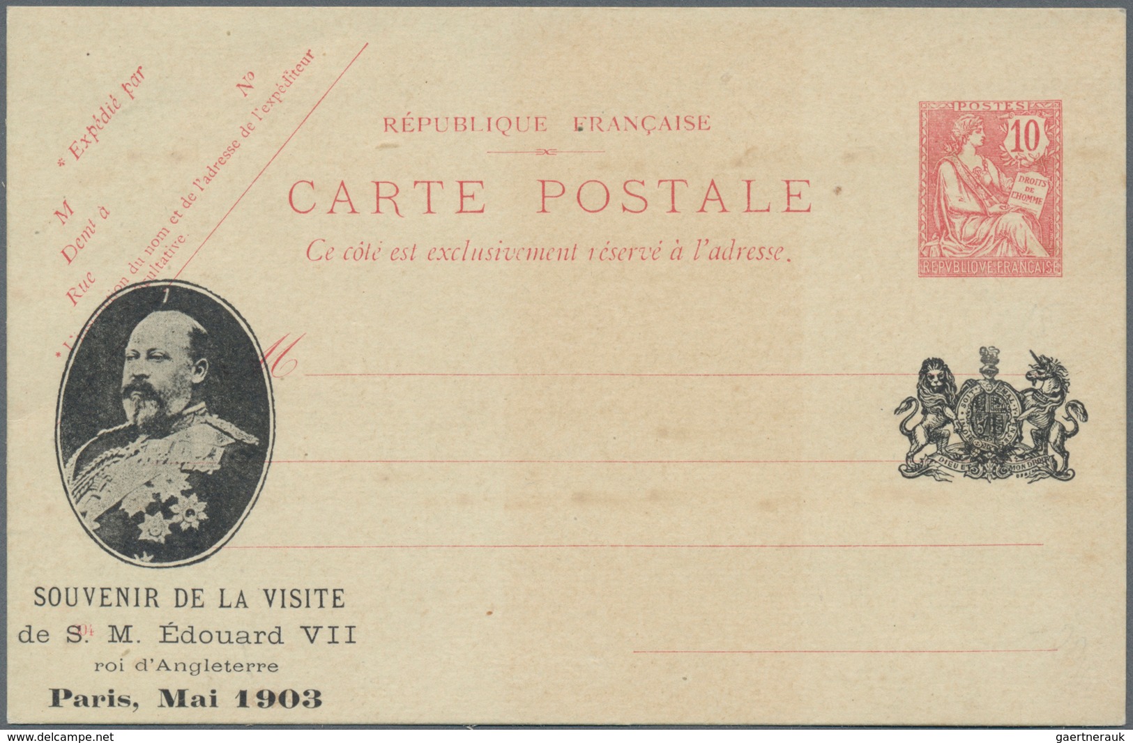 Frankreich - Ganzsachen: 1903. Postcard 10c Mouchon Retouché "Visite De S.M. Edouard VII D'Angleterr - Sonstige & Ohne Zuordnung