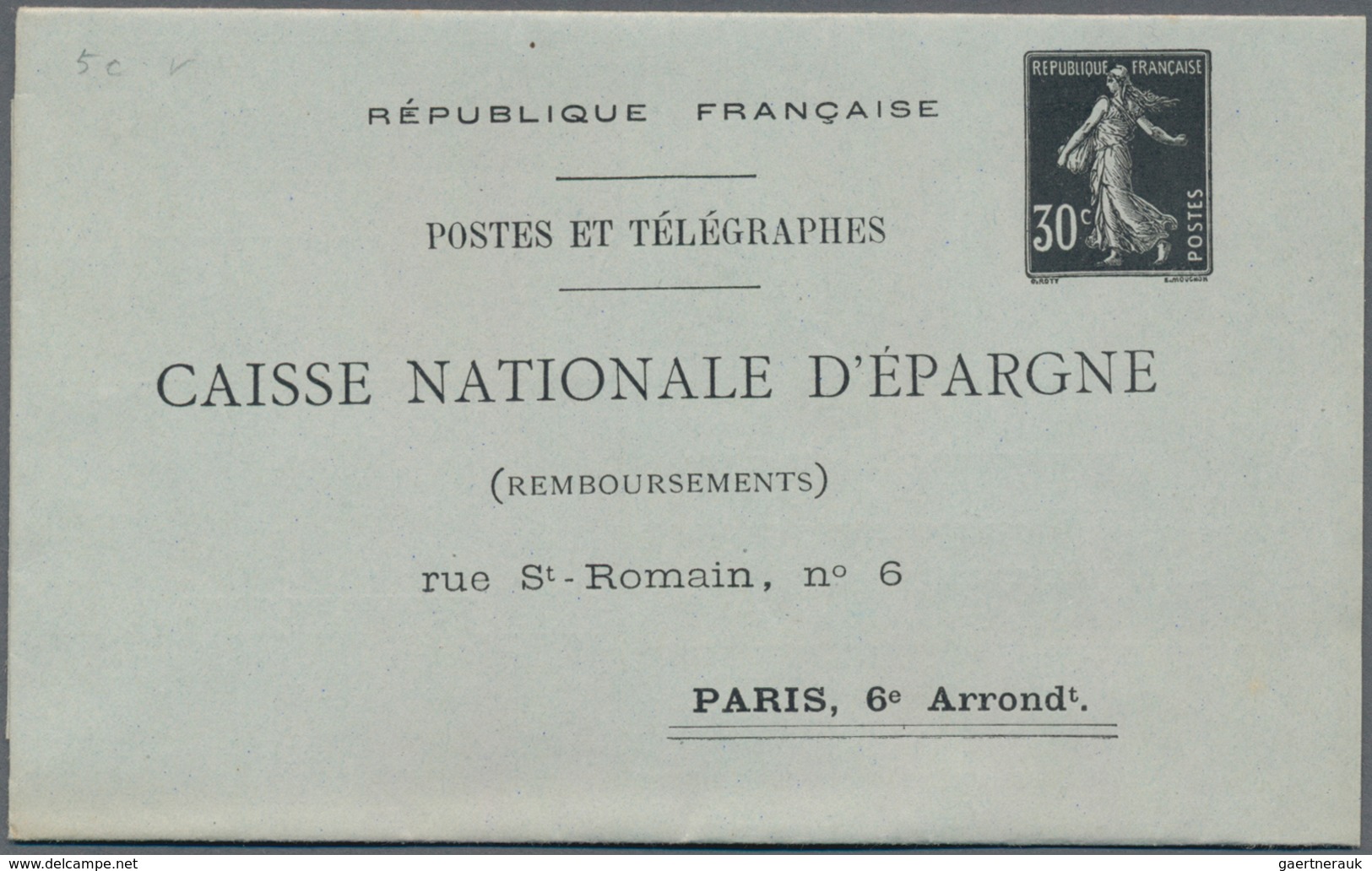Frankreich - Ganzsachen: 1909, 30c Black "Postes Et Télégraphes" Postal Stationery Folded Letter Wit - Sonstige & Ohne Zuordnung