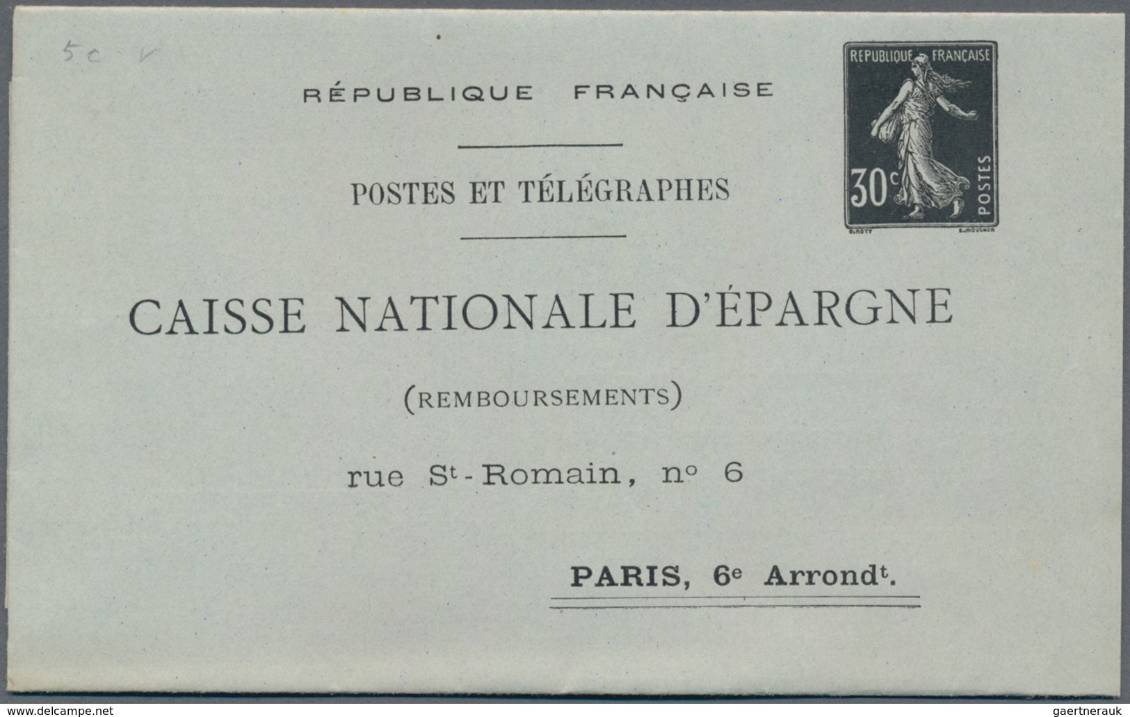 Frankreich - Ganzsachen: 1909, 30c Black "Postes Et Télégraphes" Postal Stationery Folded Letter Wit - Other & Unclassified