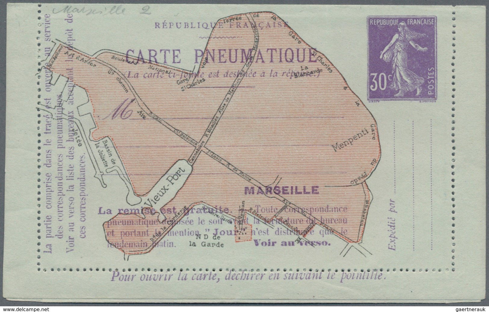 Frankreich - Ganzsachen: 1910, 30c Violet On Postal Stationery Letter Card For Pneumatic Post In Mar - Sonstige & Ohne Zuordnung
