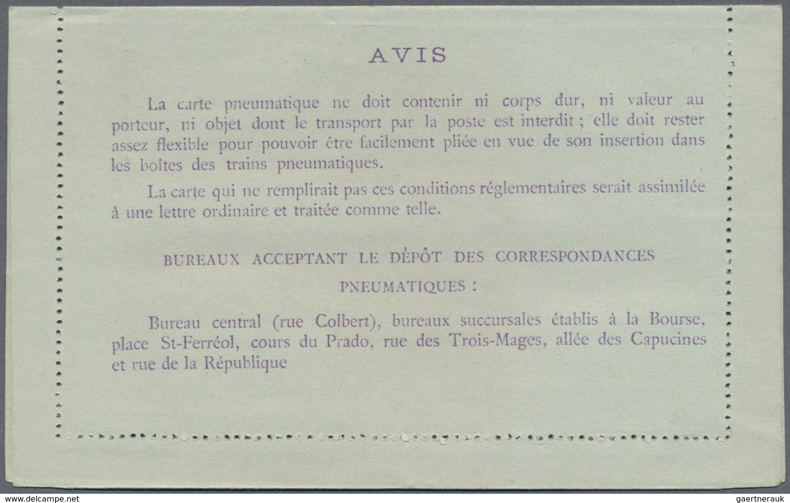 Frankreich - Ganzsachen: 1910, 30c Violet On Postal Stationery Letter Card For Pneumatic Post In Mar - Sonstige & Ohne Zuordnung