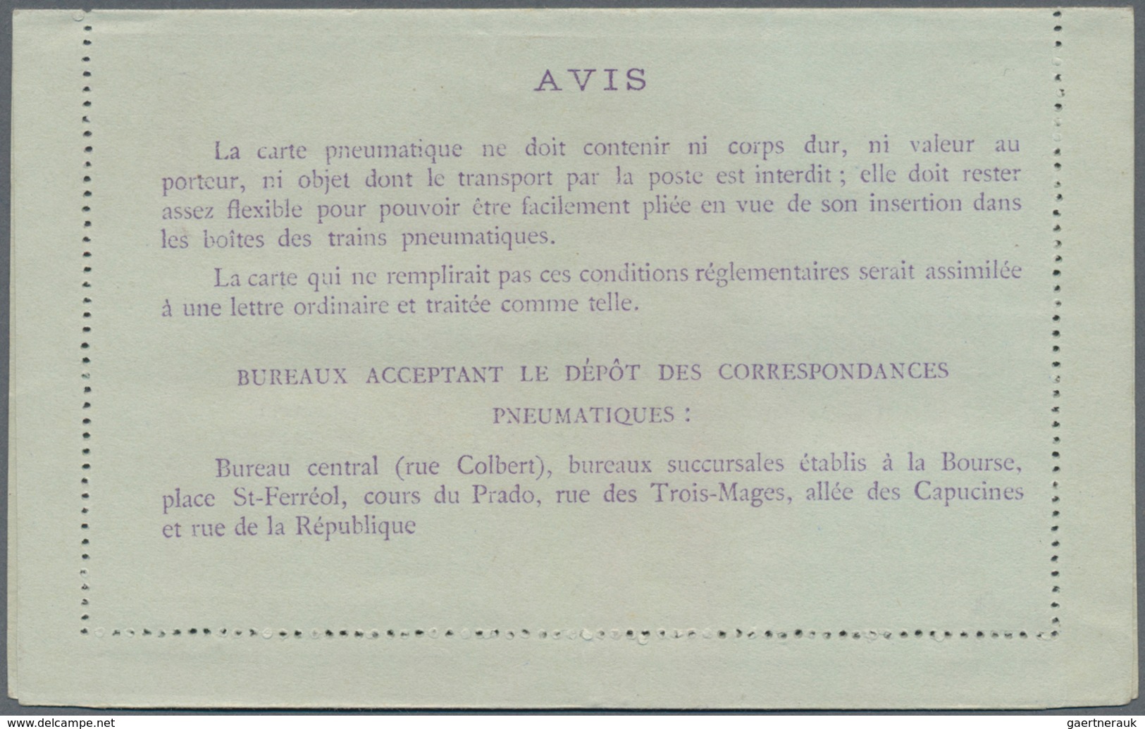 Frankreich - Ganzsachen: 1910, 30c Violet On Postal Stationery Letter Card For Pneumatic Post In Mar - Other & Unclassified