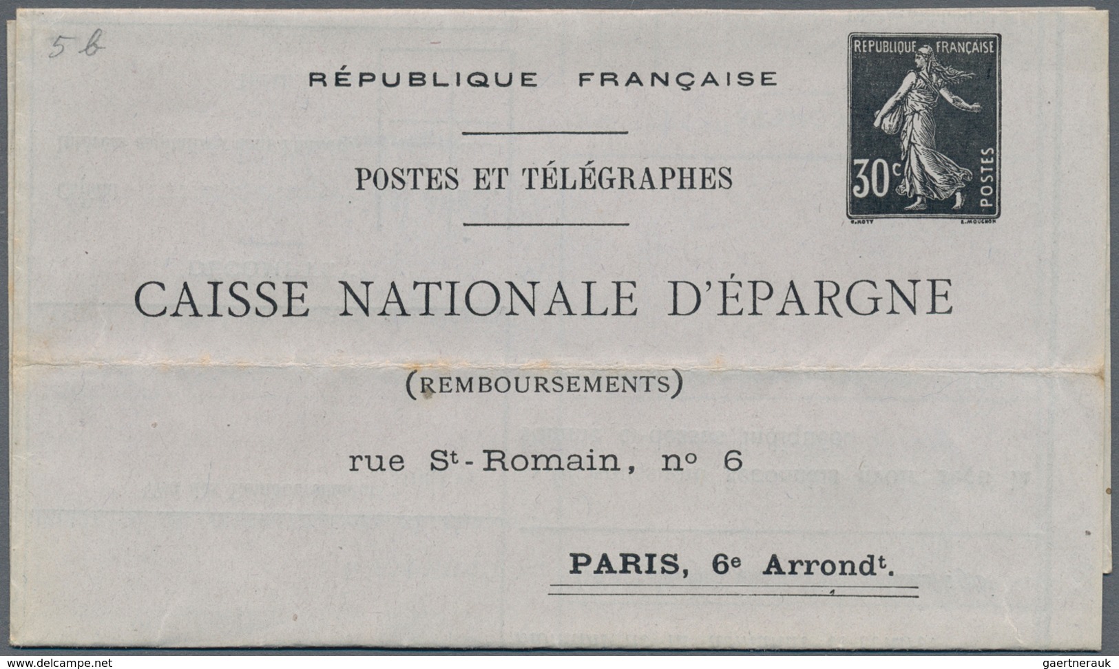 Frankreich - Ganzsachen: 1914, 30c Black "Postes Et Télégraphes" Postal Stationery Folded Letter Wit - Sonstige & Ohne Zuordnung