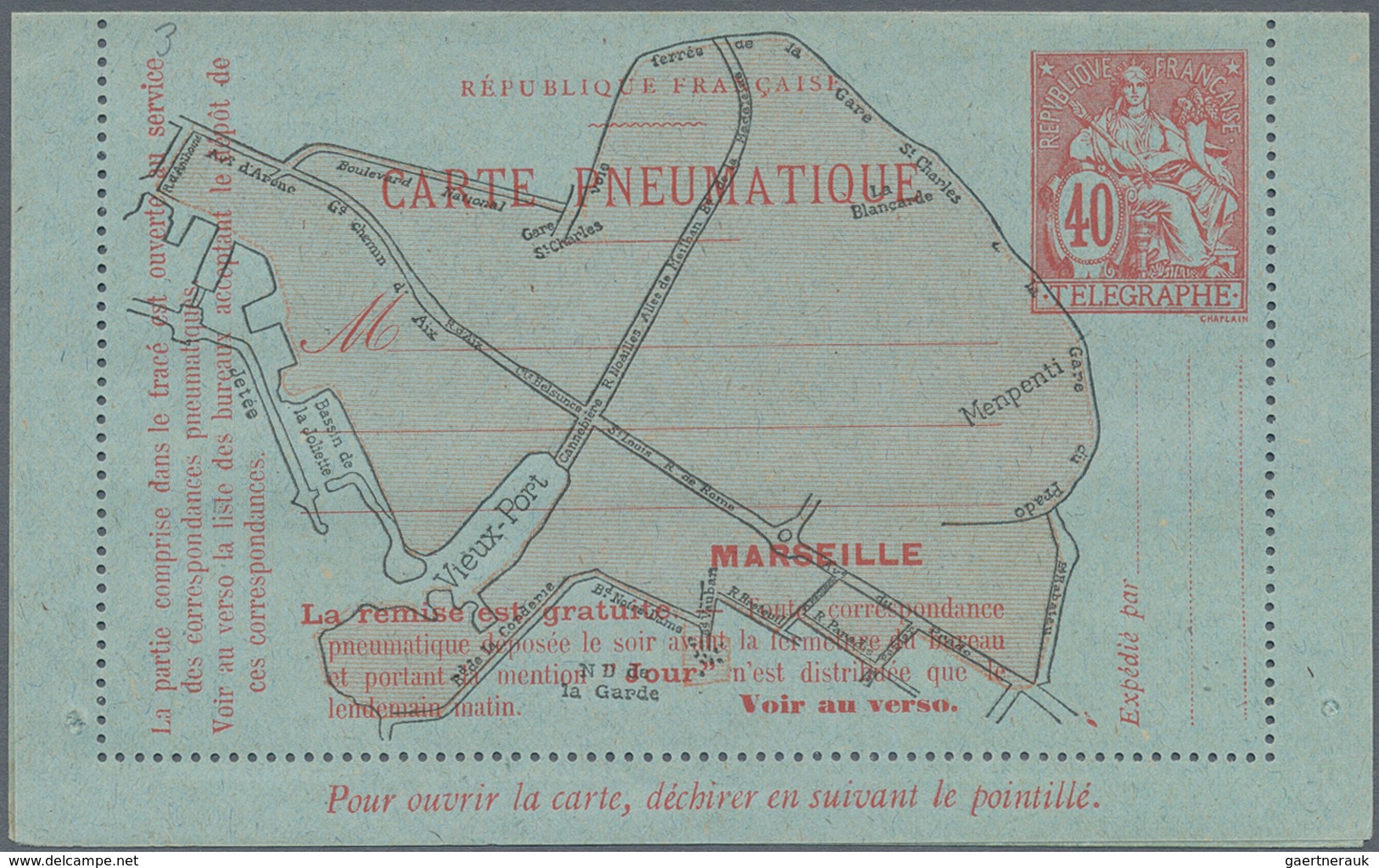 Frankreich - Ganzsachen: 1919/1929, 40c Red On Postal Stationery Letter Card For Pneumatic Post In M - Other & Unclassified