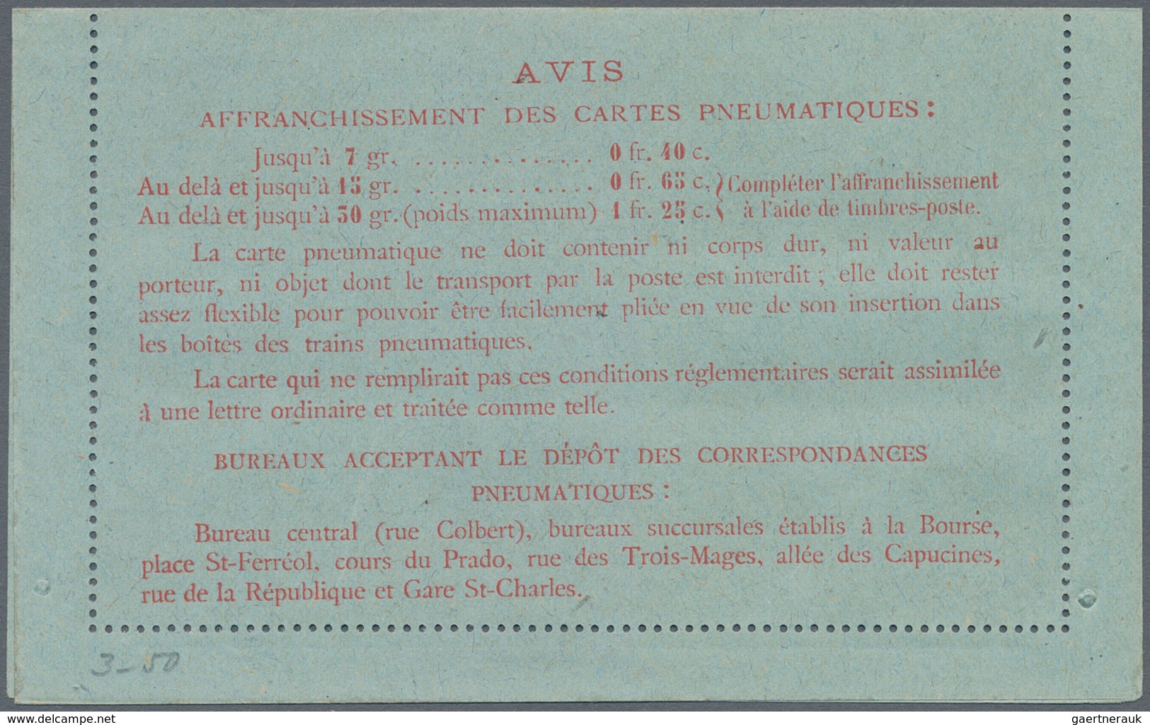 Frankreich - Ganzsachen: 1919/1929, 40c Red On Postal Stationery Letter Card For Pneumatic Post In M - Sonstige & Ohne Zuordnung