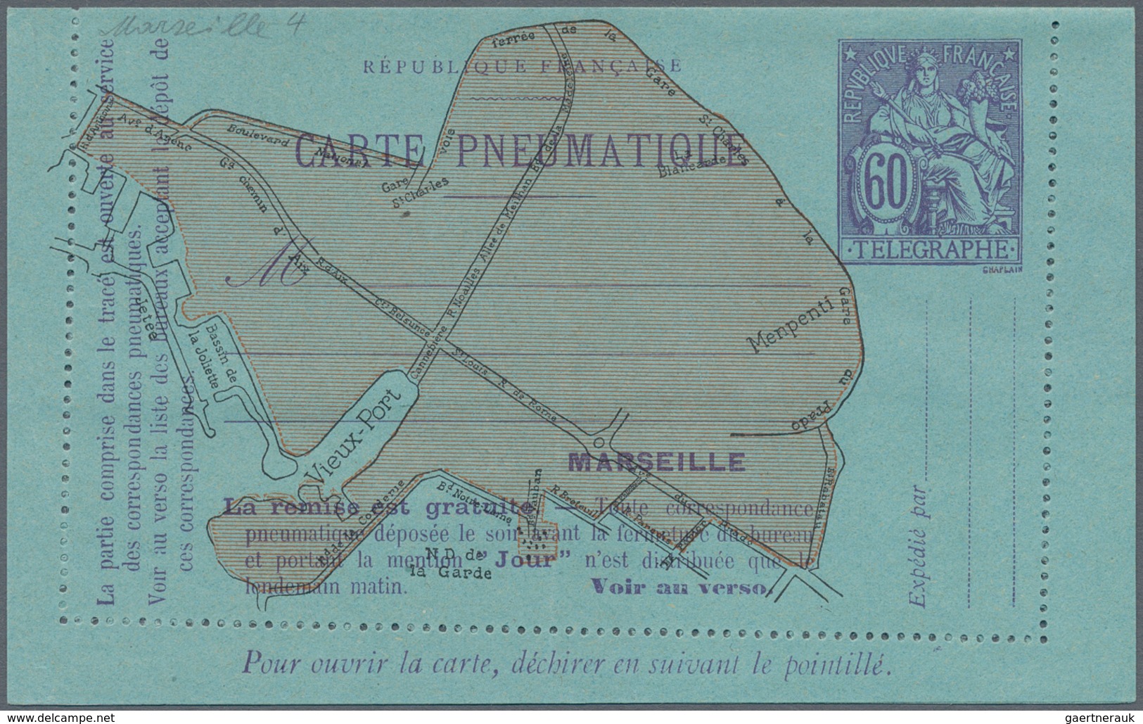 Frankreich - Ganzsachen: 1919/1929, 60c Violet On Postal Stationery Letter Card For Pneumatic Post I - Andere & Zonder Classificatie