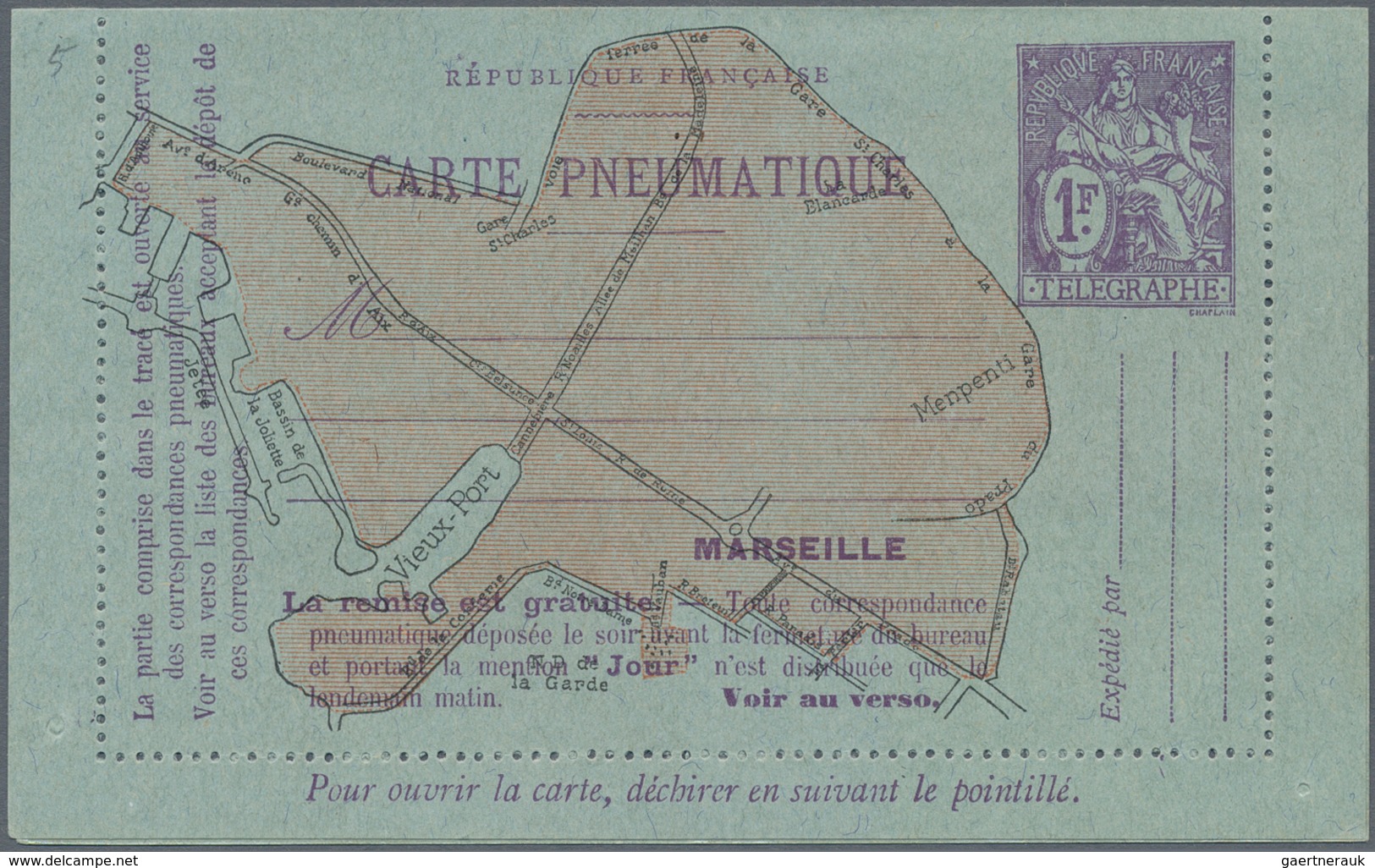 Frankreich - Ganzsachen: 1919/1929, 1 F. Violet On Postal Stationery Letter Card For Pneumatic Post - Andere & Zonder Classificatie