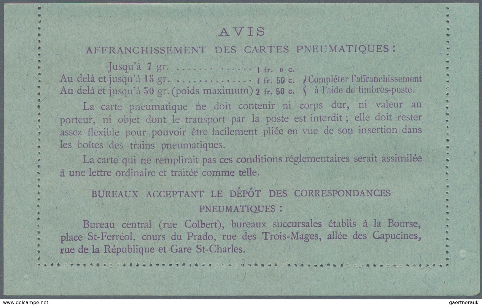 Frankreich - Ganzsachen: 1919/1929, 1 F. Violet On Postal Stationery Letter Card For Pneumatic Post - Andere & Zonder Classificatie