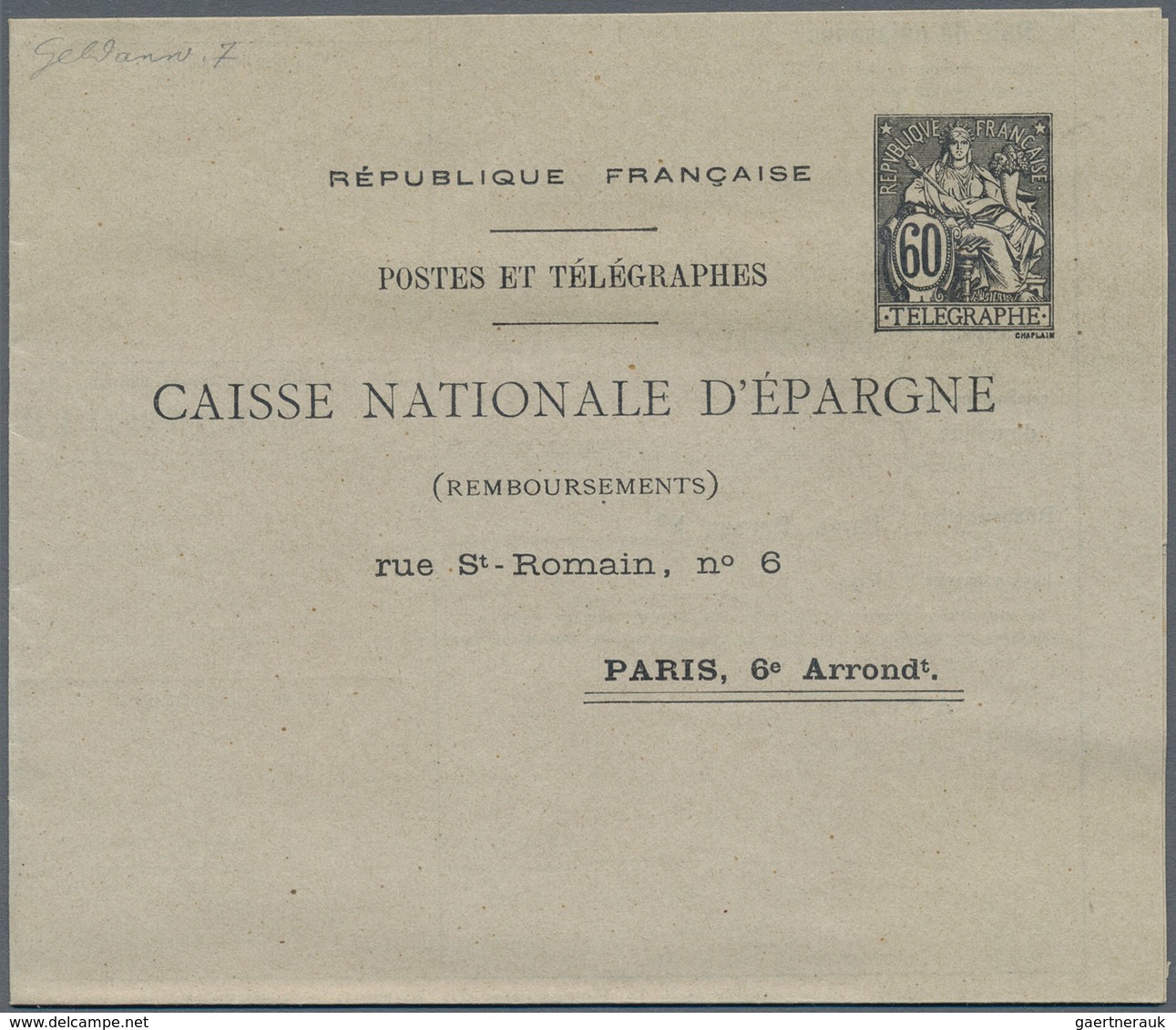 Frankreich - Ganzsachen: 1921/1931, 60c Black "Postes Et Télégraphes" Postal Stationery Folded Lette - Sonstige & Ohne Zuordnung