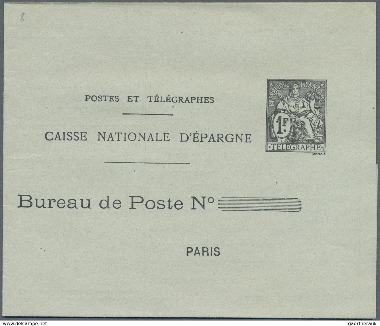 Frankreich - Ganzsachen: 1921/1931, 1 F Black "Postes Et Télégraphes" Postal Stationery Folded Lette - Andere & Zonder Classificatie