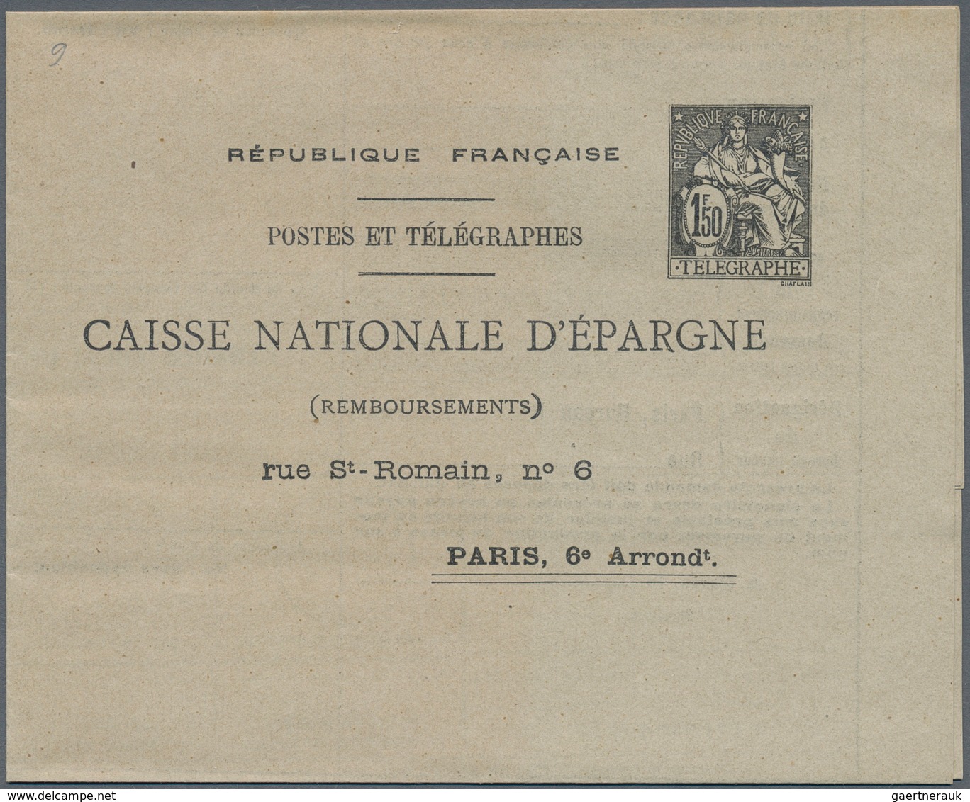 Frankreich - Ganzsachen: 1921/1931, 1,50 F Black "Postes Et Télégraphes" Postal Stationery Folded Le - Sonstige & Ohne Zuordnung