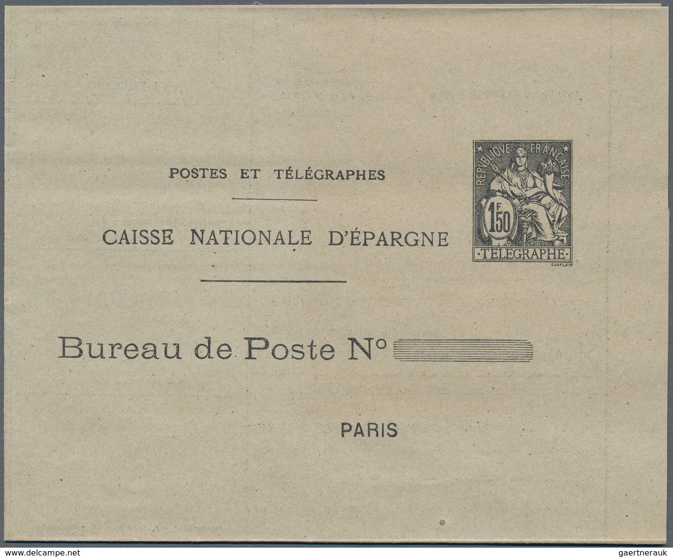 Frankreich - Ganzsachen: 1921/1931, 1,50 F Black "Postes Et Télégraphes" Postal Stationery Folded Le - Sonstige & Ohne Zuordnung