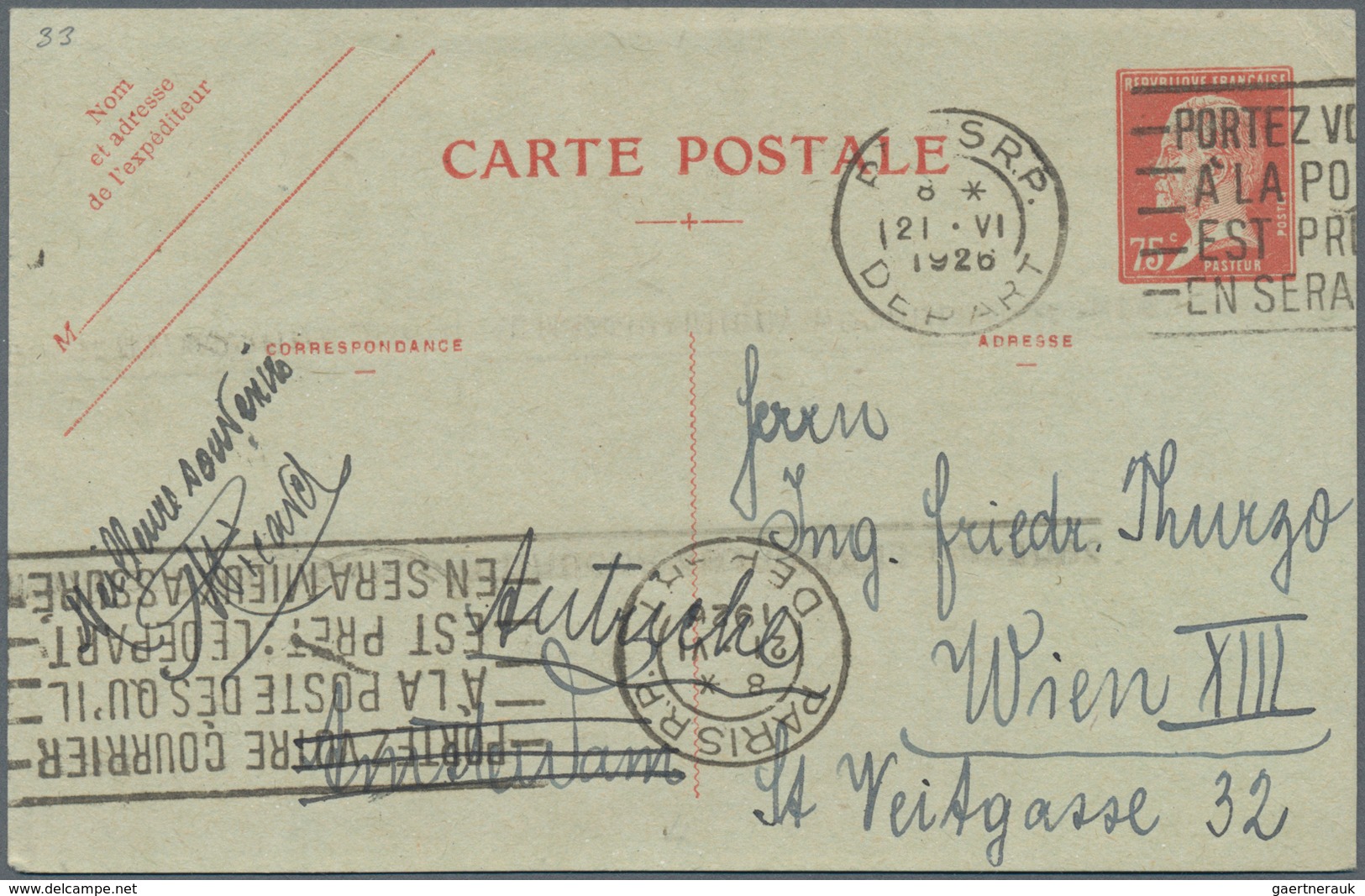 Frankreich - Ganzsachen: 1925, 60/60 C Red On Blueish Postal Stationery Double Postcard Unused And 7 - Andere & Zonder Classificatie