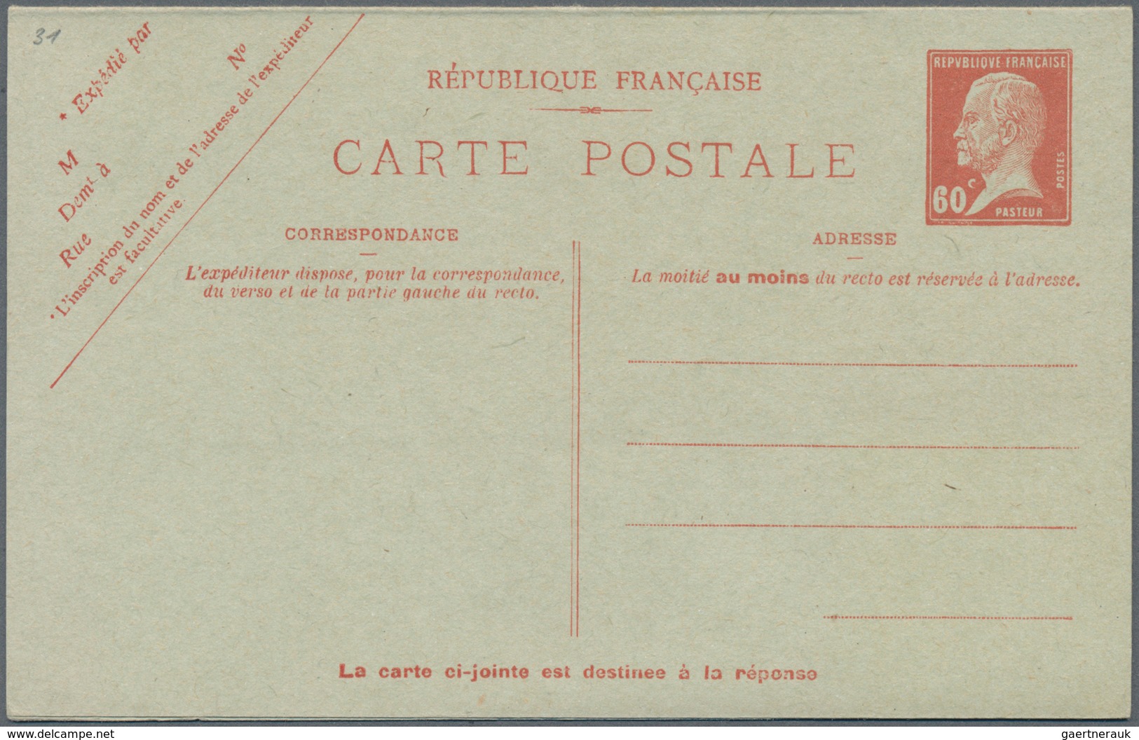 Frankreich - Ganzsachen: 1925, 60/60 C Red On Blueish Postal Stationery Double Postcard Unused And 7 - Other & Unclassified