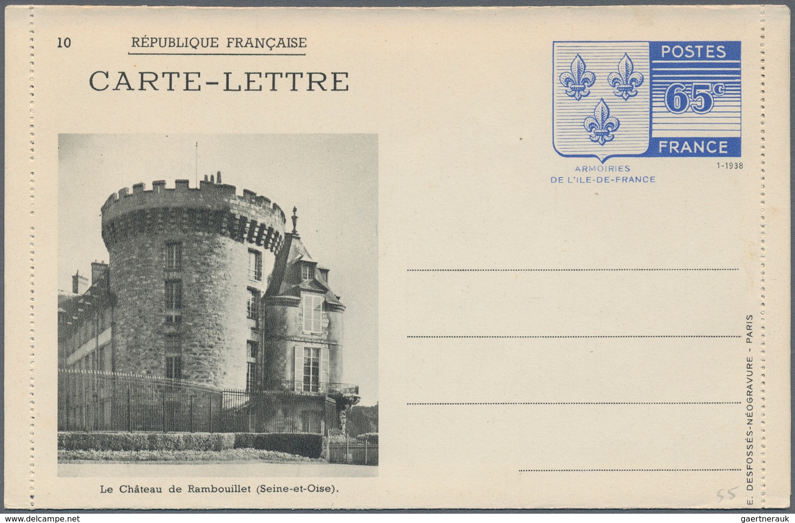 Frankreich - Ganzsachen: 1938, 65 C postal stationery picture letter card, complete set of 10 items