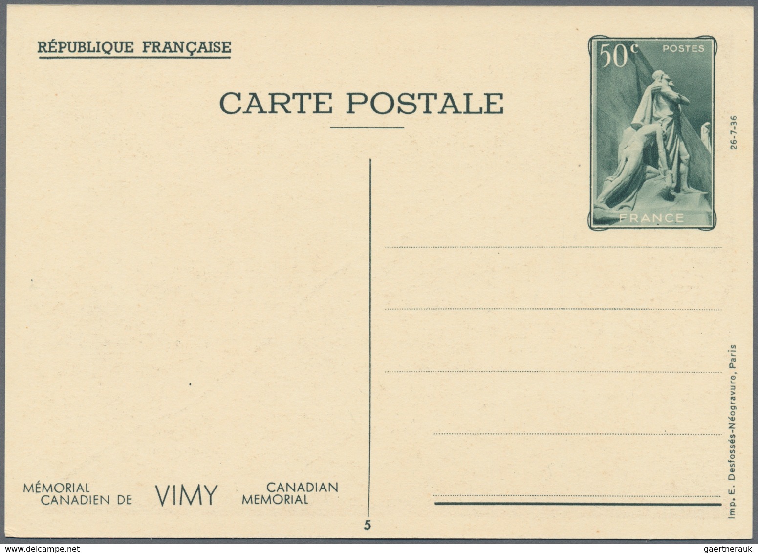 Frankreich - Ganzsachen: 1938, 50 C Vimy Postal Stationery Picture Postcards, Complete Set Of 10 Ite - Other & Unclassified