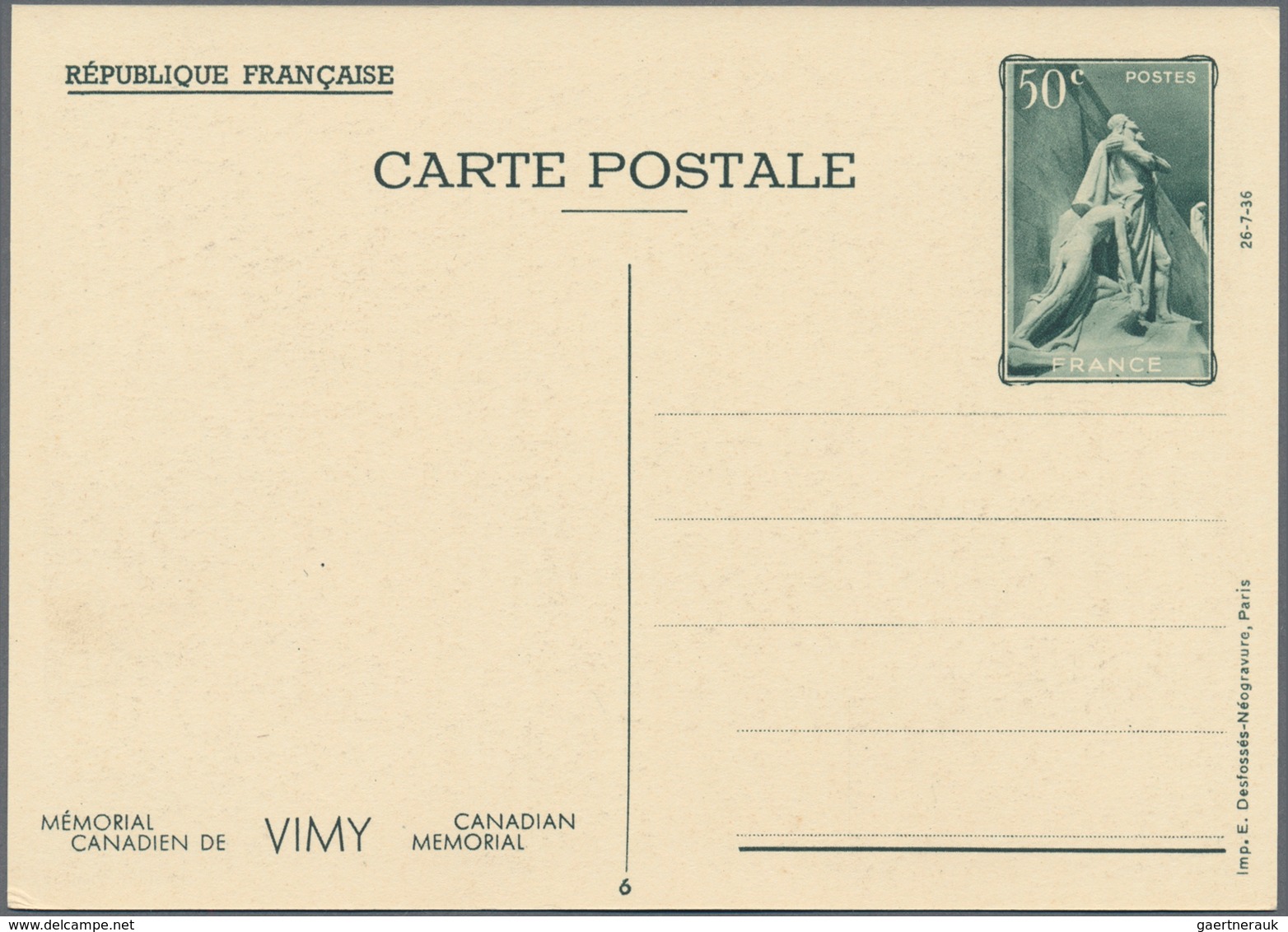 Frankreich - Ganzsachen: 1938, 50 C Vimy postal stationery picture postcards, complete set of 10 ite