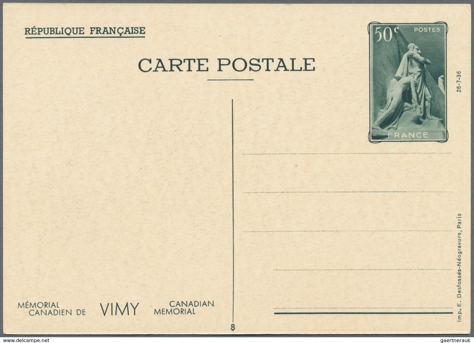 Frankreich - Ganzsachen: 1938, 50 C Vimy postal stationery picture postcards, complete set of 10 ite