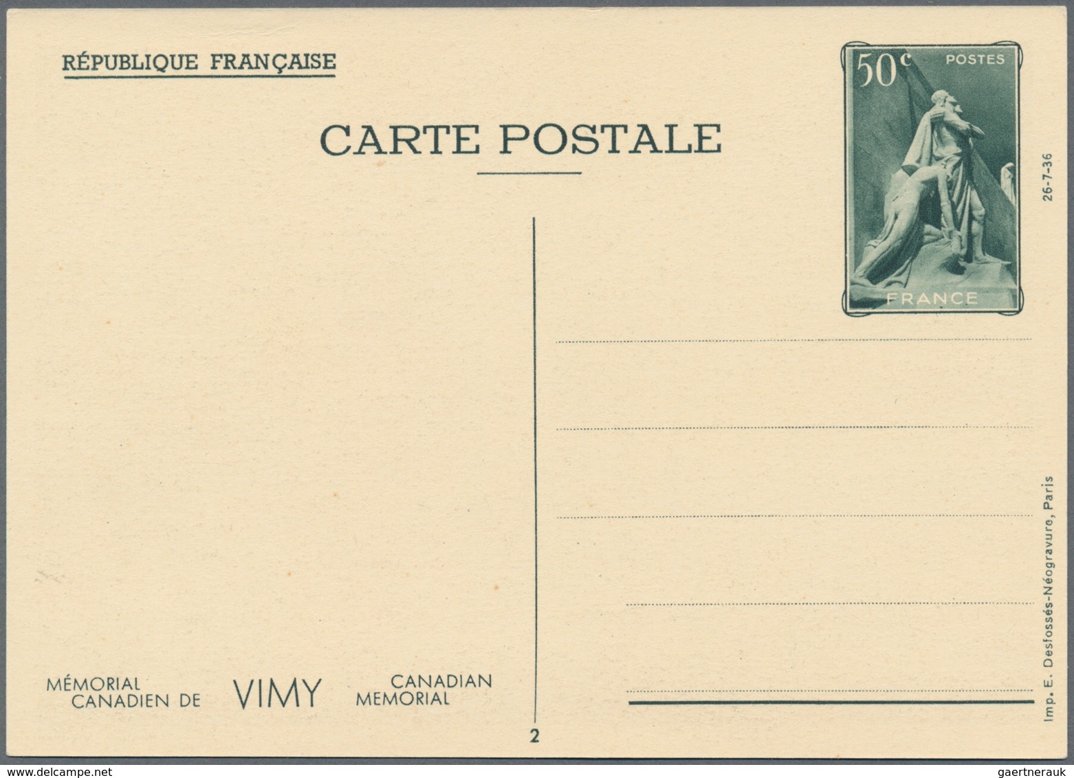 Frankreich - Ganzsachen: 1938, 50 C Vimy postal stationery picture postcards, complete set of 10 ite