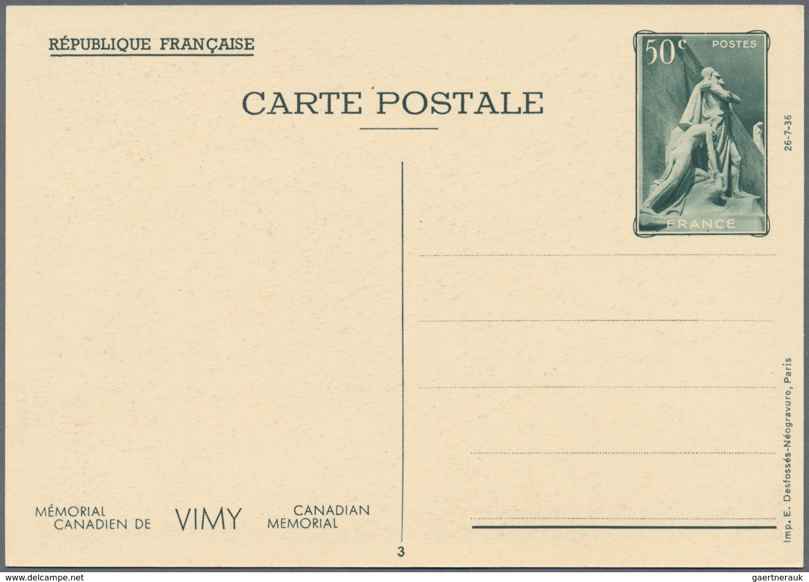 Frankreich - Ganzsachen: 1938, 50 C Vimy postal stationery picture postcards, complete set of 10 ite