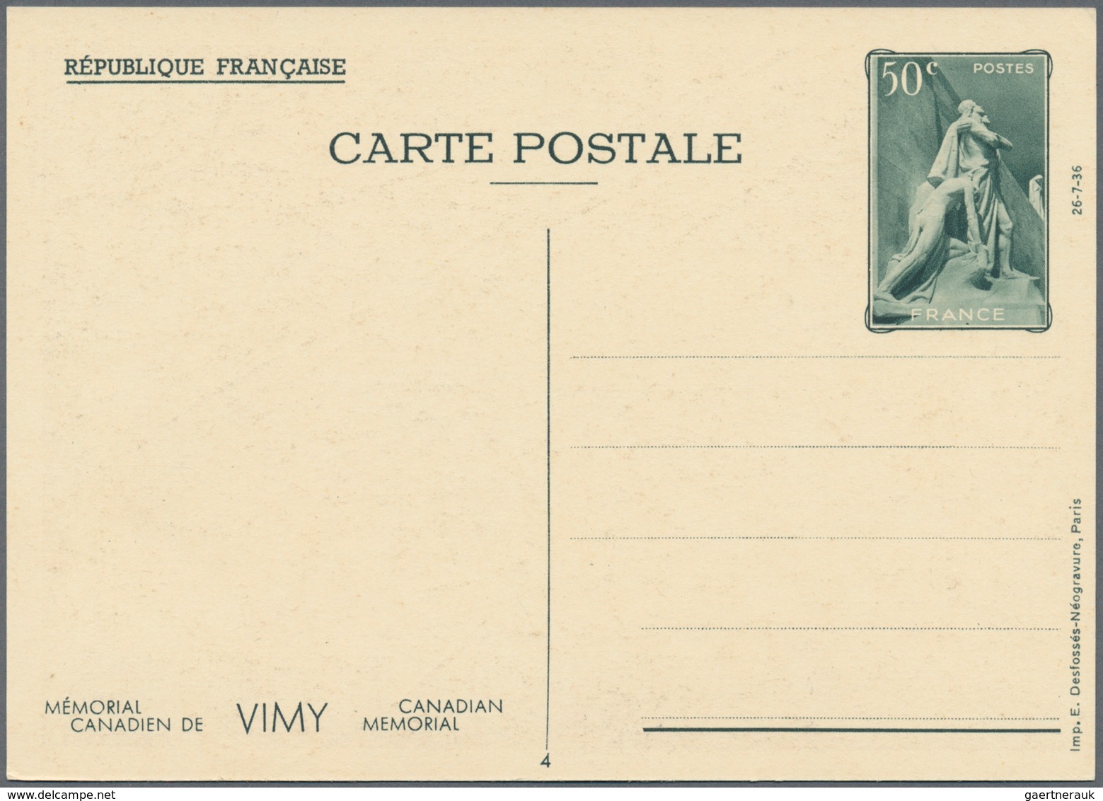 Frankreich - Ganzsachen: 1938, 50 C Vimy postal stationery picture postcards, complete set of 10 ite