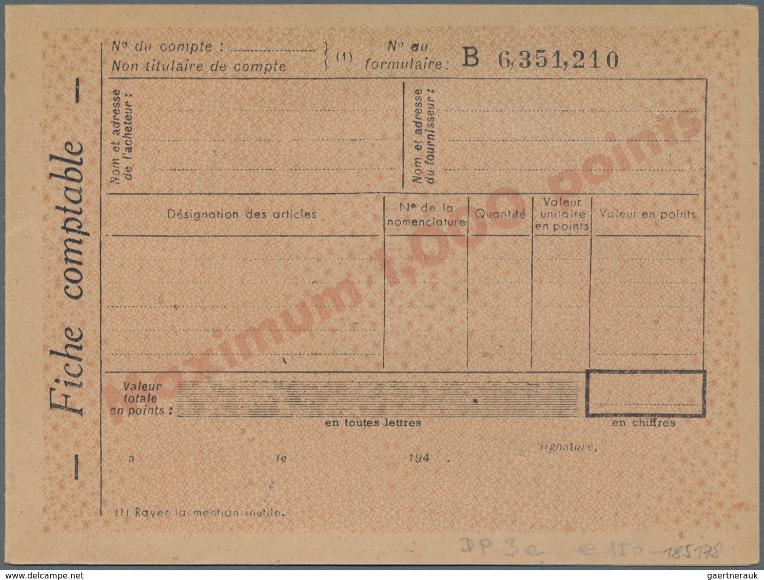 Frankreich - Ganzsachen: 1941 Unused Preprinted Service Postal Stationery Card For Textile Rationing - Andere & Zonder Classificatie