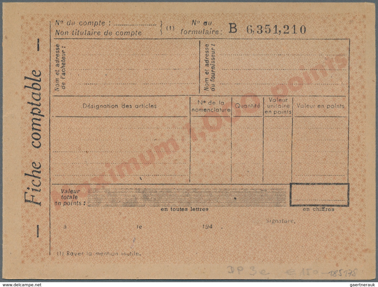 Frankreich - Ganzsachen: 1941 Unused Preprinted Service Postal Stationery Card For Textile Rationing - Other & Unclassified