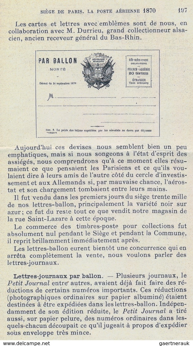 Frankreich - Ballonpost: 1872 THE ONLY KNOWN POSTALLY USED EXAMPLE OF THE PROPAGANDA "PAR BALLON MON - 1960-.... Briefe & Dokumente