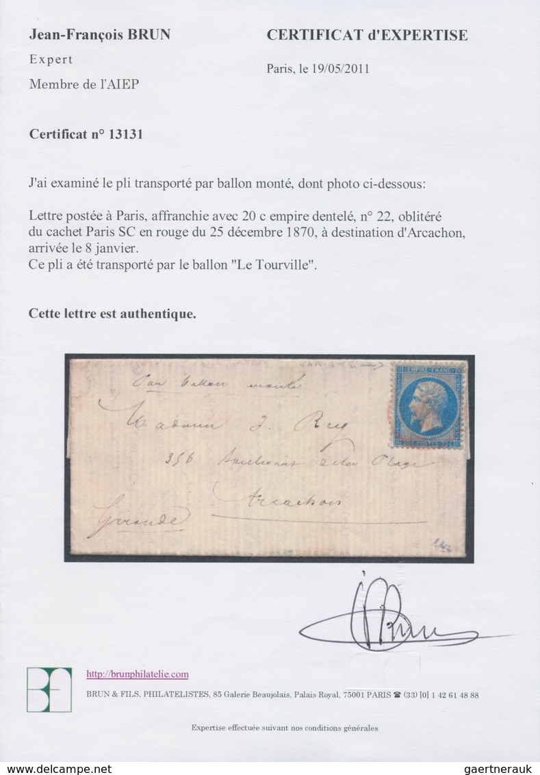 Frankreich - Ballonpost: "Le Tourville", Napoléon 20 C. Blue Tied By Red Cds. "PARIS SC 25.12.70" To - 1960-.... Covers & Documents