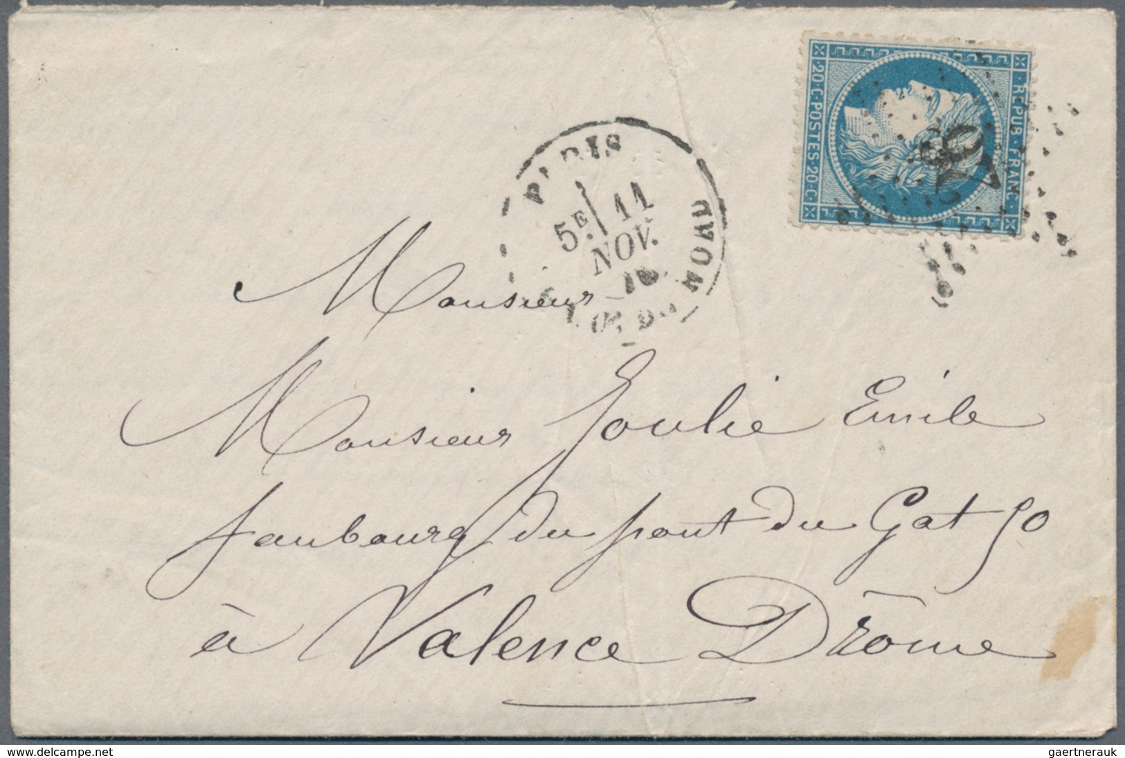 Frankreich - Ballonpost: 1870, 20 C Blue Ceres With Star Cancel "26" On Cover With Text (long Report - 1960-.... Briefe & Dokumente