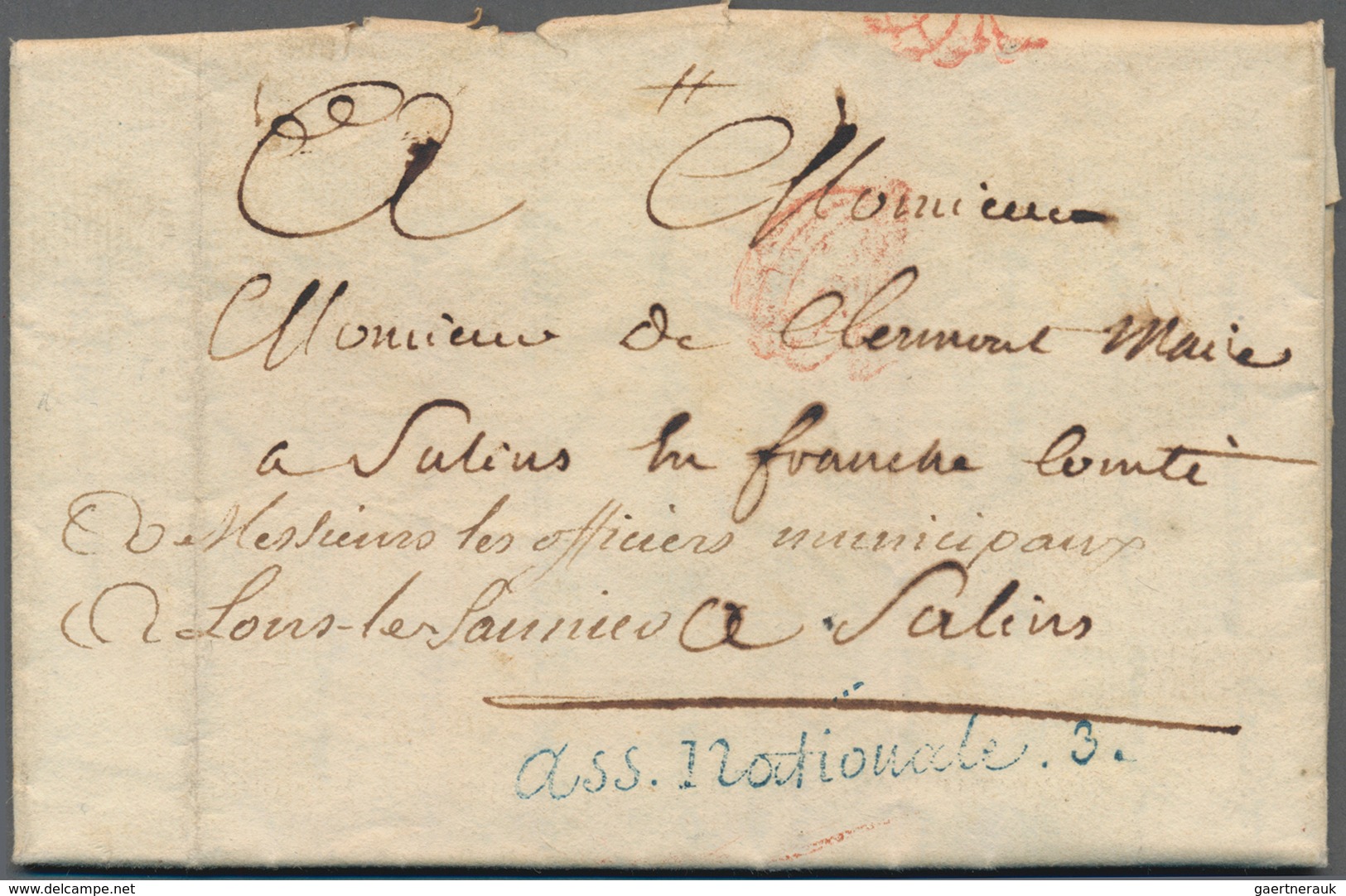 Frankreich - Besonderheiten: 1790, "ass. Nationale. 3." Blue One-liner And Red Postage Free Cancel O - Andere & Zonder Classificatie