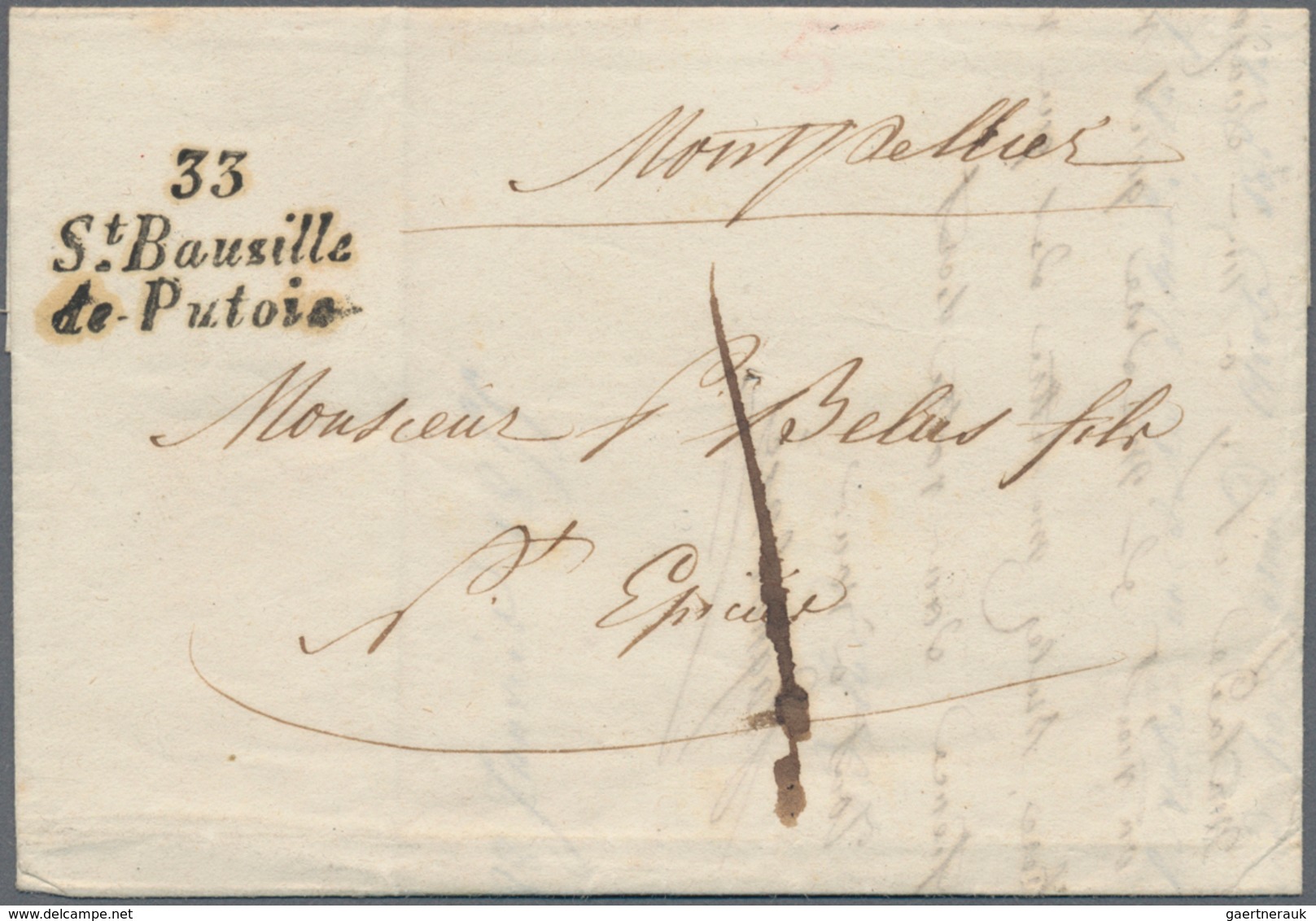 Frankreich - Besonderheiten: 1855, "33/St. Bausille/De-Putois" Three-liner Very Clear On Folded Lett - Andere & Zonder Classificatie