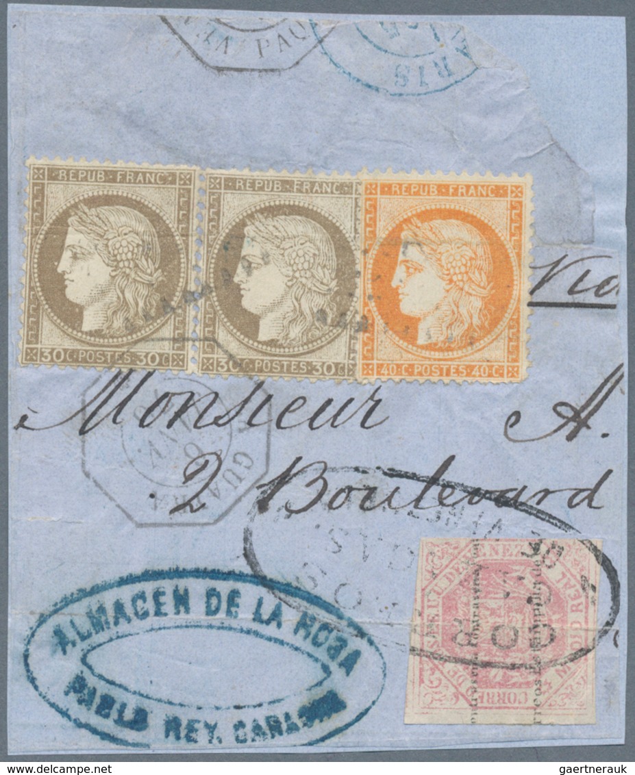 Frankreich - Besonderheiten: 1876, 1/2 R. Wappen, Tangiert Auf Briefteil Mit Ovalstempel "Correos Ca - Other & Unclassified