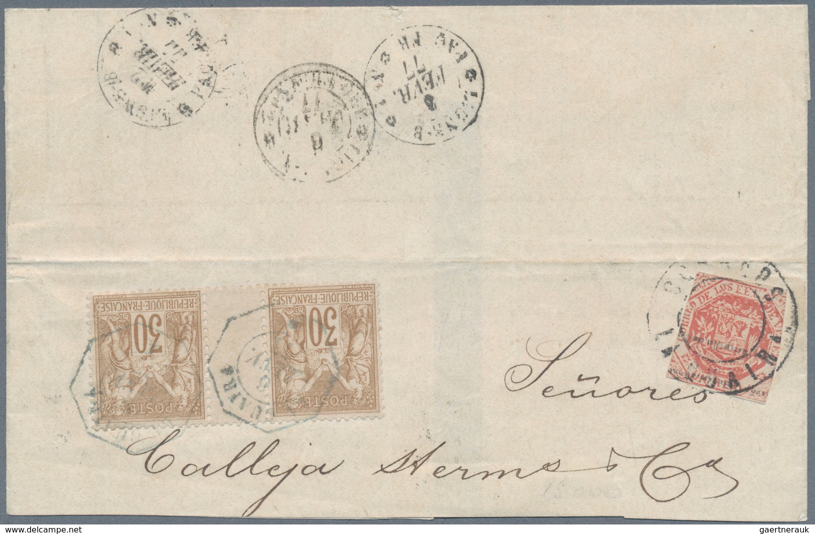 Frankreich - Besonderheiten: 1877, 1/2 R. Emblem, Cut With K2 "La Guaira" On Large Letter Part With - Sonstige & Ohne Zuordnung