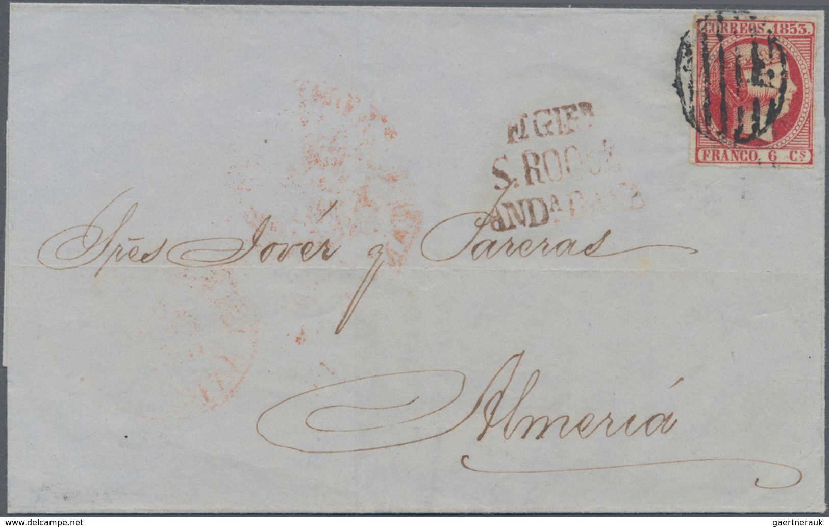 Gibraltar: 1853. Great Parts Of A Cover From GIBRALTAR To Cadiz, British Circular GIBRALTAR 25 AP 18 - Gibraltar