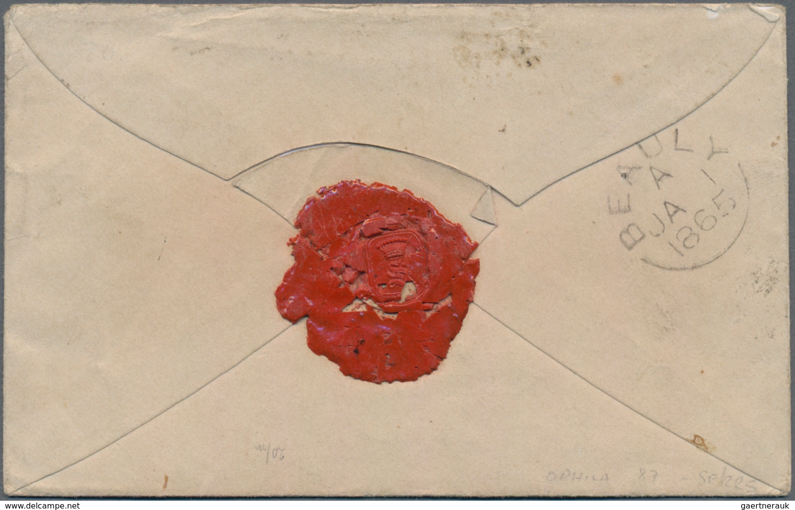 Gibraltar: 1864, Envelope Franked With 6 D Lilac Cancelled By The "A26" Obliterator With Cds "GIBRAL - Gibraltar