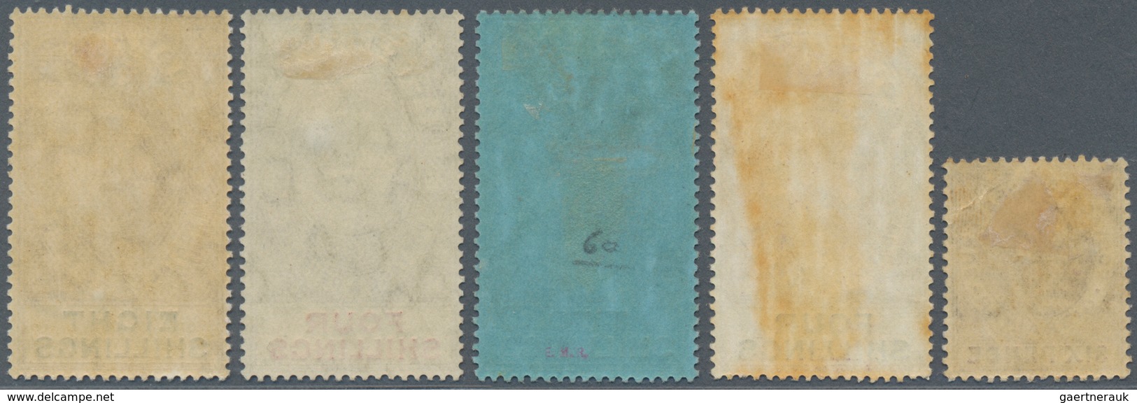 Gibraltar: 1903/1907. Edvard VII, Five Mint Values, 6d, 4s Purple And Green, 2s Pruple And Blue On B - Gibraltar