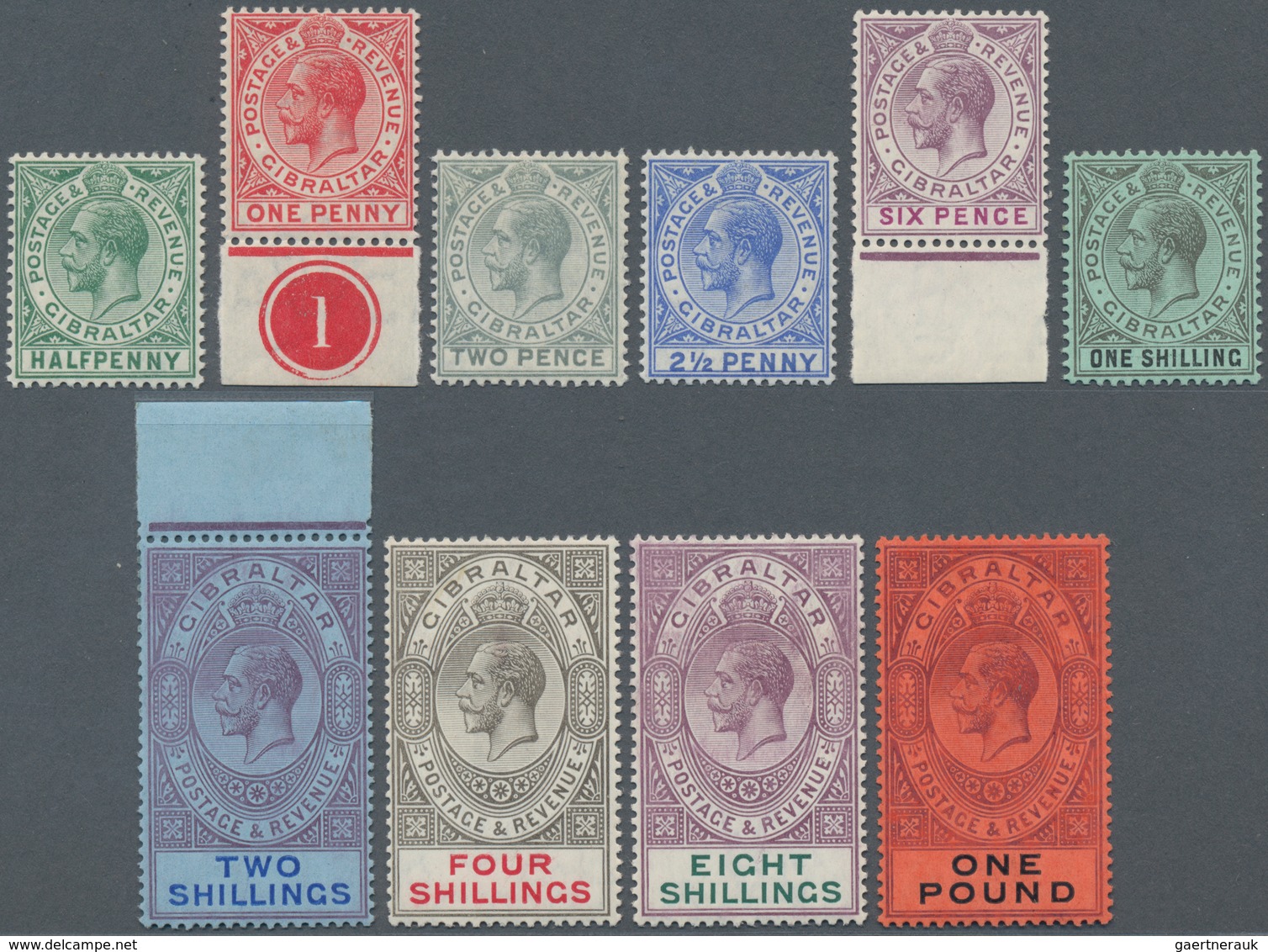 Gibraltar: 1912, KGV Definitives With Mult Crown CA Wmk. Complete Set Of Ten, Mint Lightly Hinged, S - Gibraltar