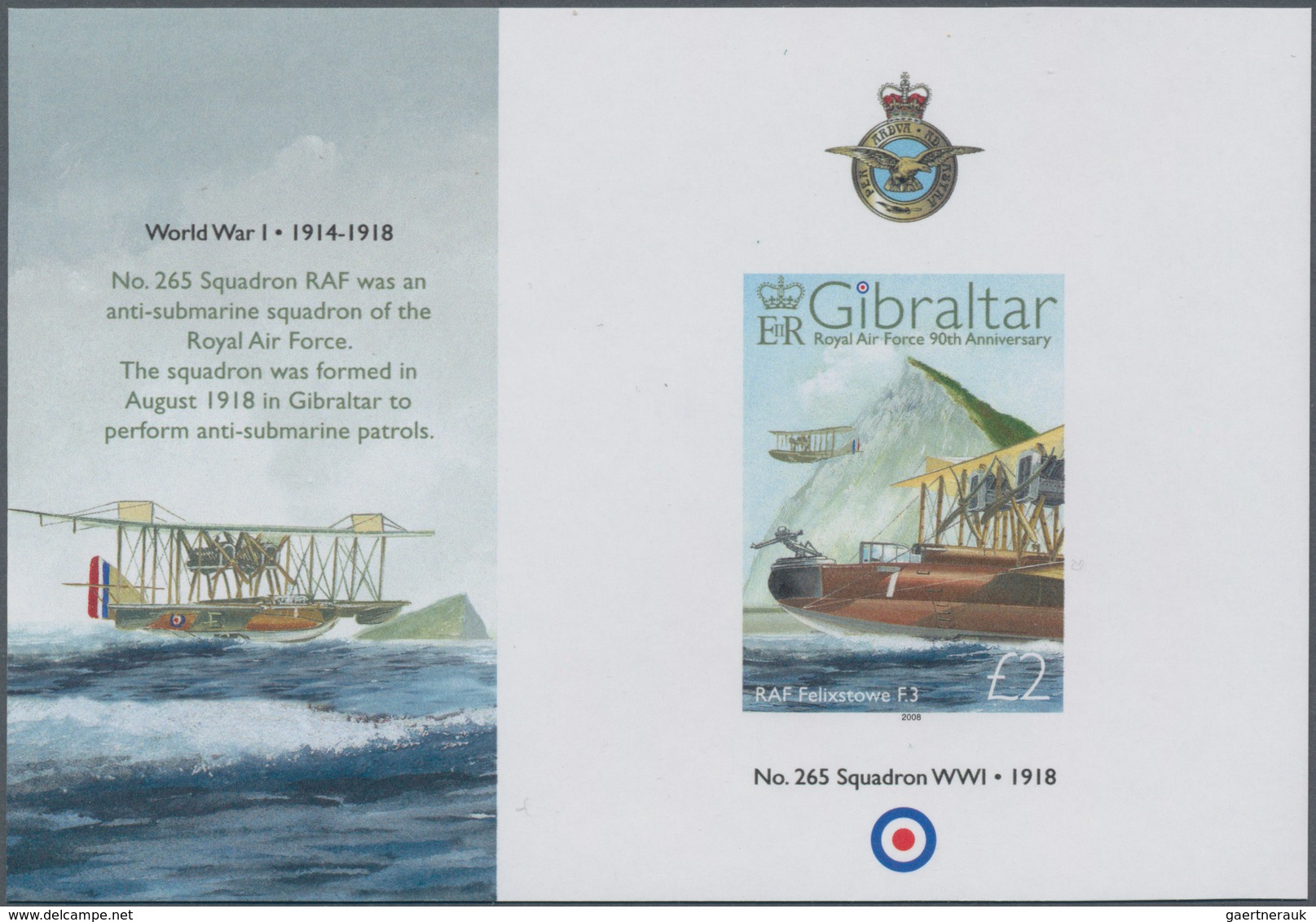 Gibraltar: 2008. IMPERFORATE Souvenir Sheet For The Issue "90 Years Royal Air Force" Showing "RAF Fe - Gibraltar