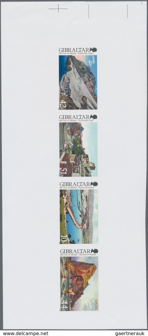 Gibraltar: 2009, Ancient Views, 10p.-51p., IMPERFORATE Proof Se-tenant Strip Of Four, Mint Never Hin - Gibraltar