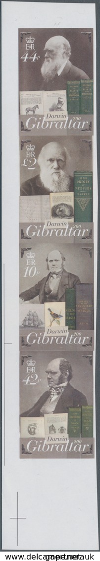 Gibraltar: 2009, 200th Birth Anniversary Of Charles Darwin, IMPERFORATE Proof Se-tenant Strip Of Fou - Gibraltar