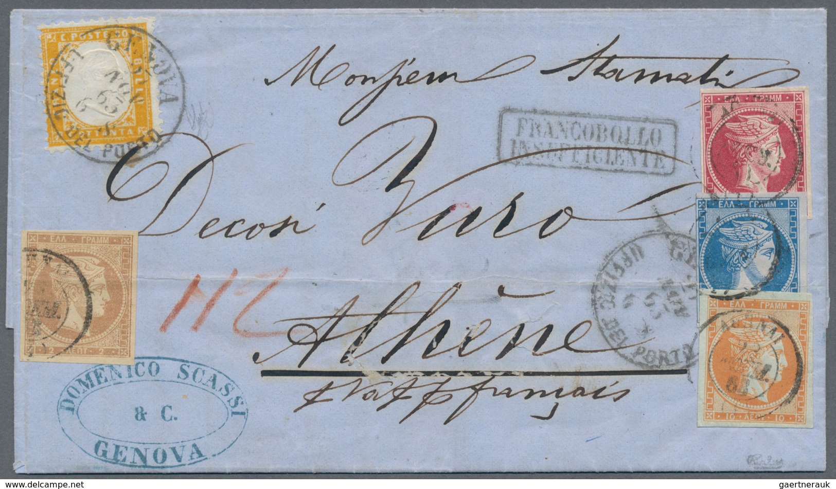 Griechenland: 1862, King Victor Emanuel II. 80c. Orange-yellow, Perf 11½x12, Used On Entire Letter F - Brieven En Documenten